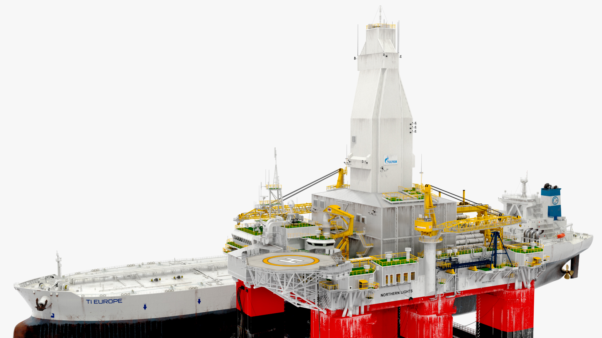 3D TI Europe Supertanker with Offshore Oil Rig model