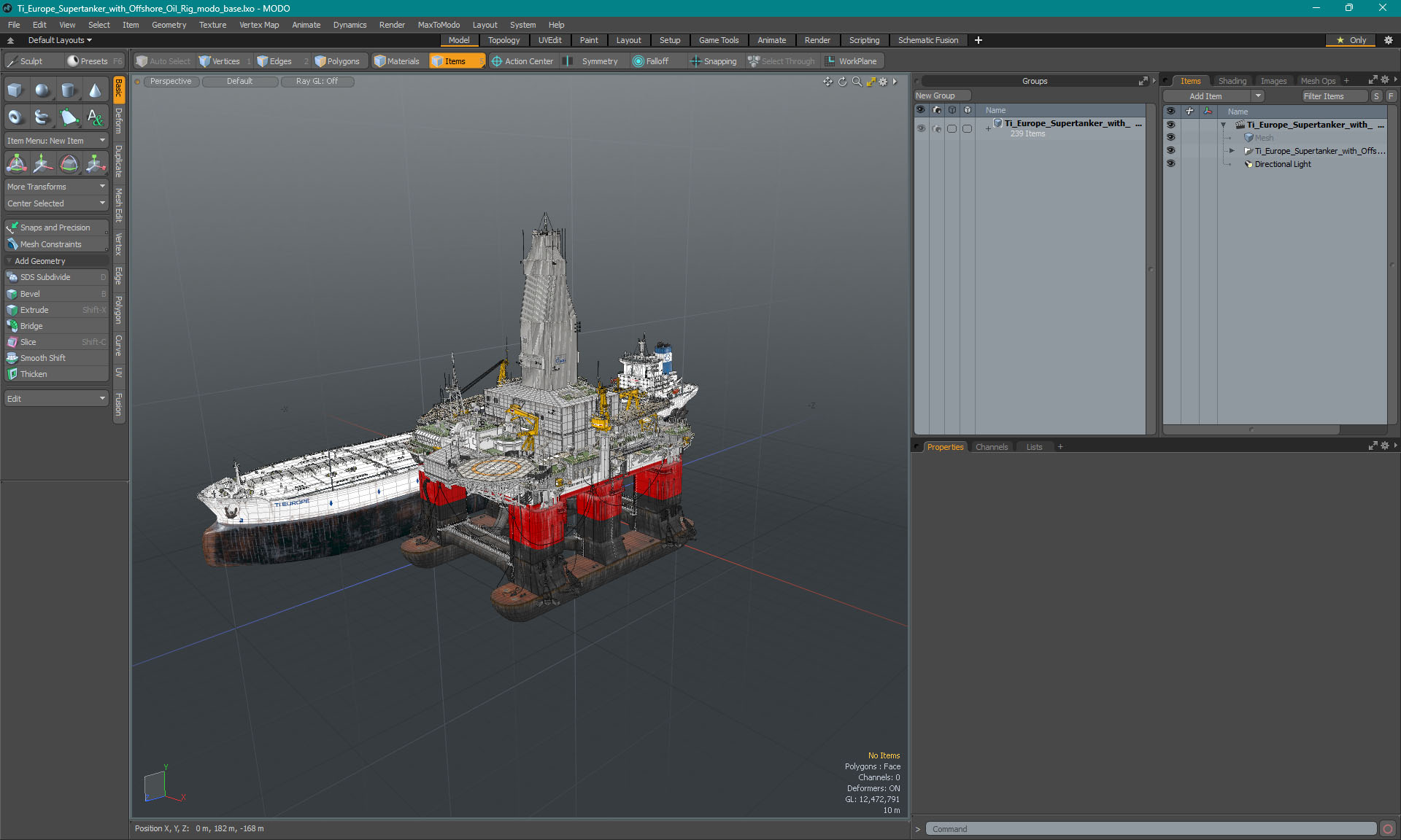 3D TI Europe Supertanker with Offshore Oil Rig model
