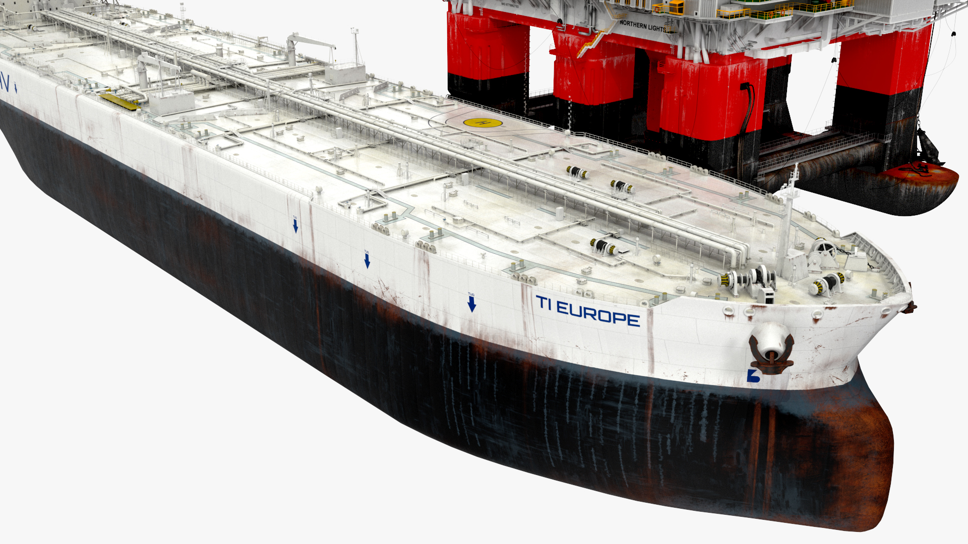 3D TI Europe Supertanker with Offshore Oil Rig model