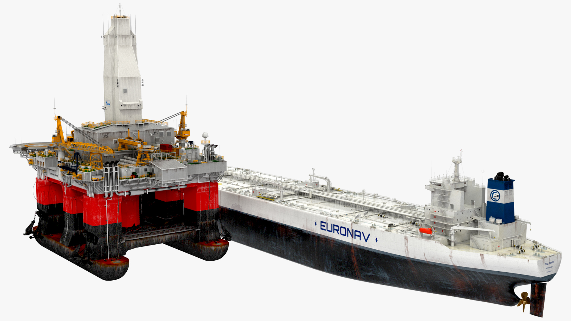 3D TI Europe Supertanker with Offshore Oil Rig model