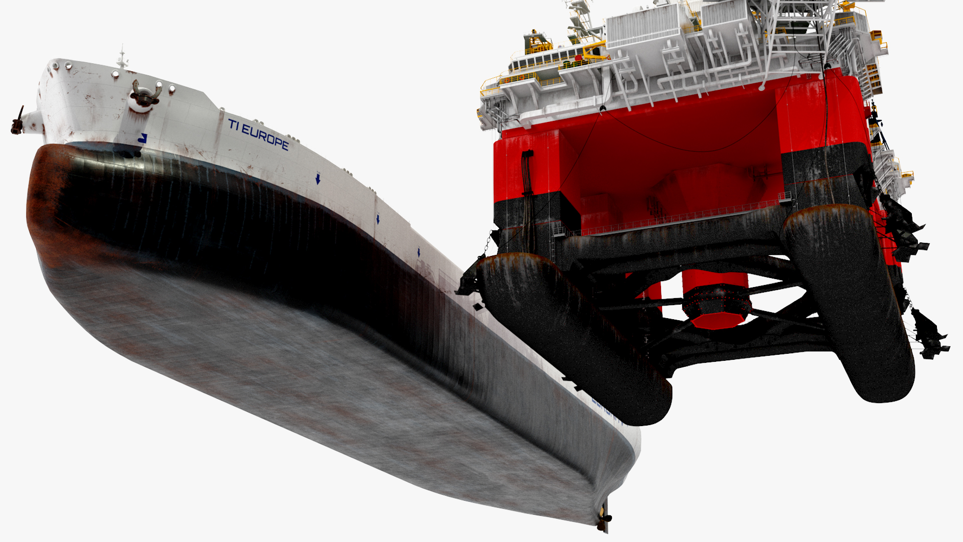 3D TI Europe Supertanker with Offshore Oil Rig model