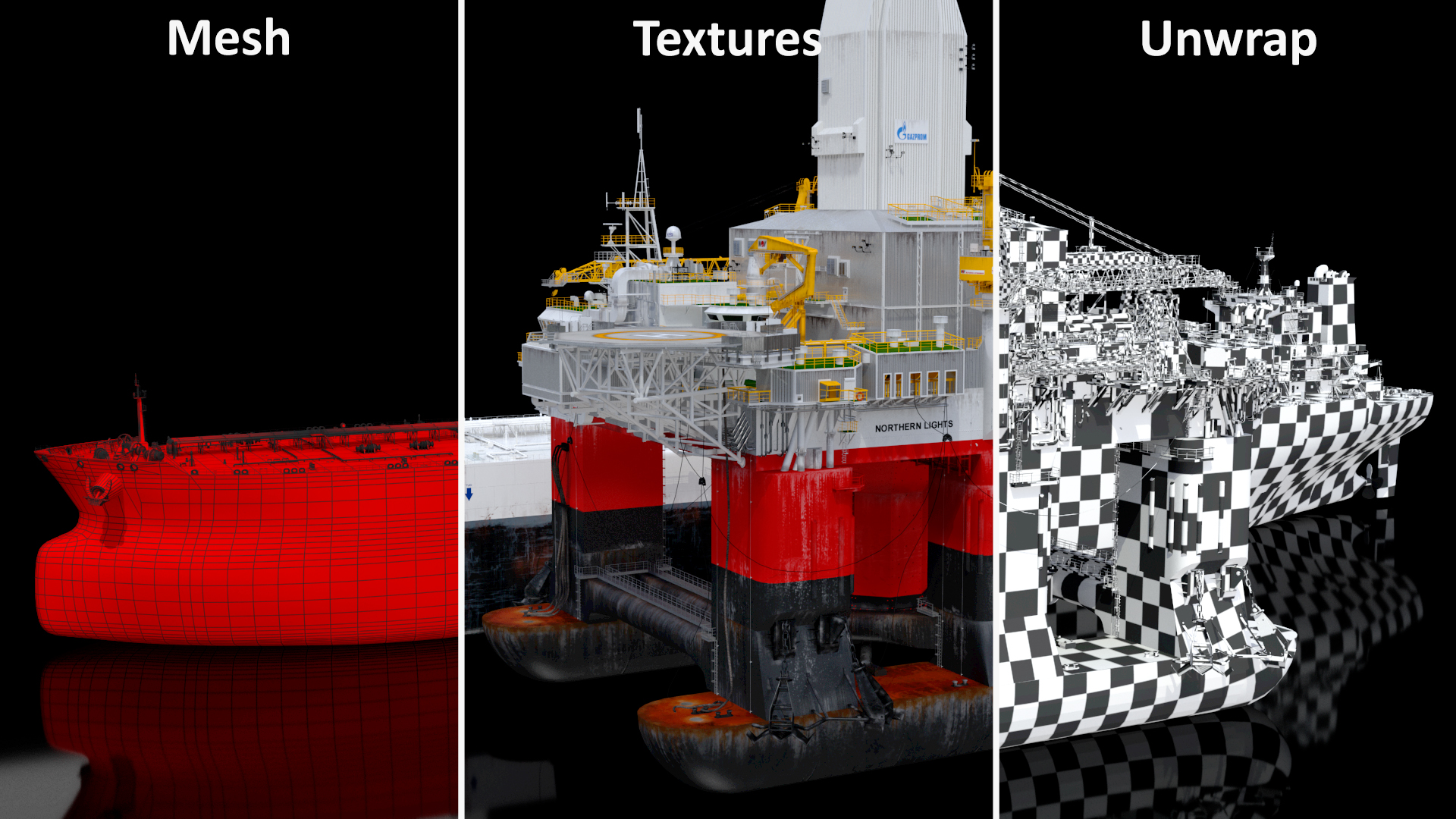 3D TI Europe Supertanker with Offshore Oil Rig model