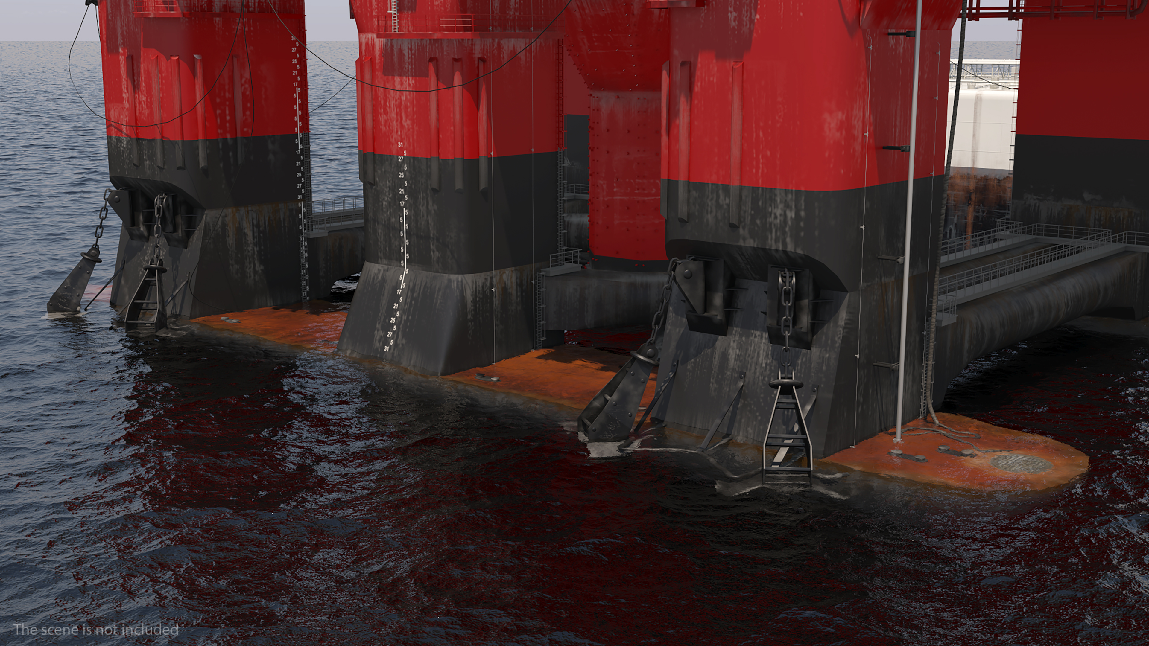 3D TI Europe Supertanker with Offshore Oil Rig model