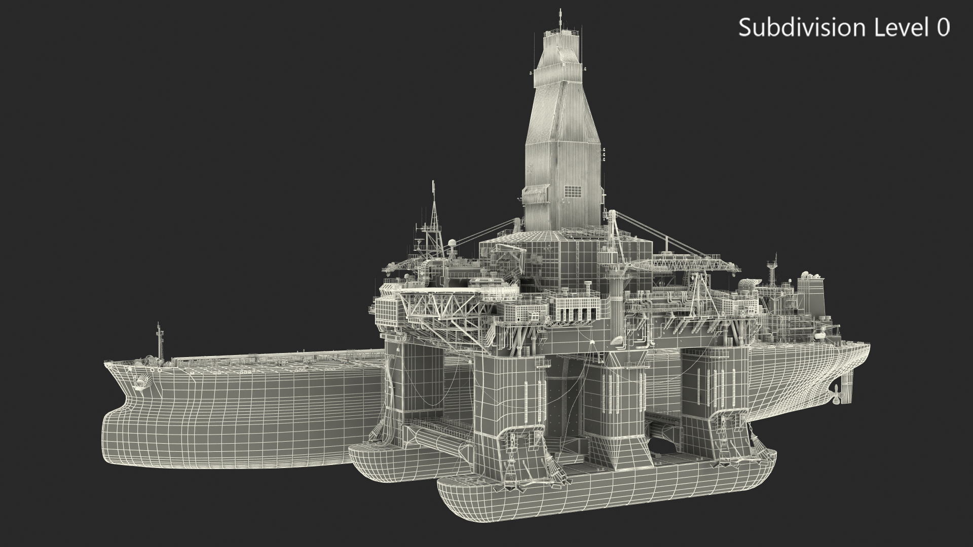 3D TI Europe Supertanker with Offshore Oil Rig model