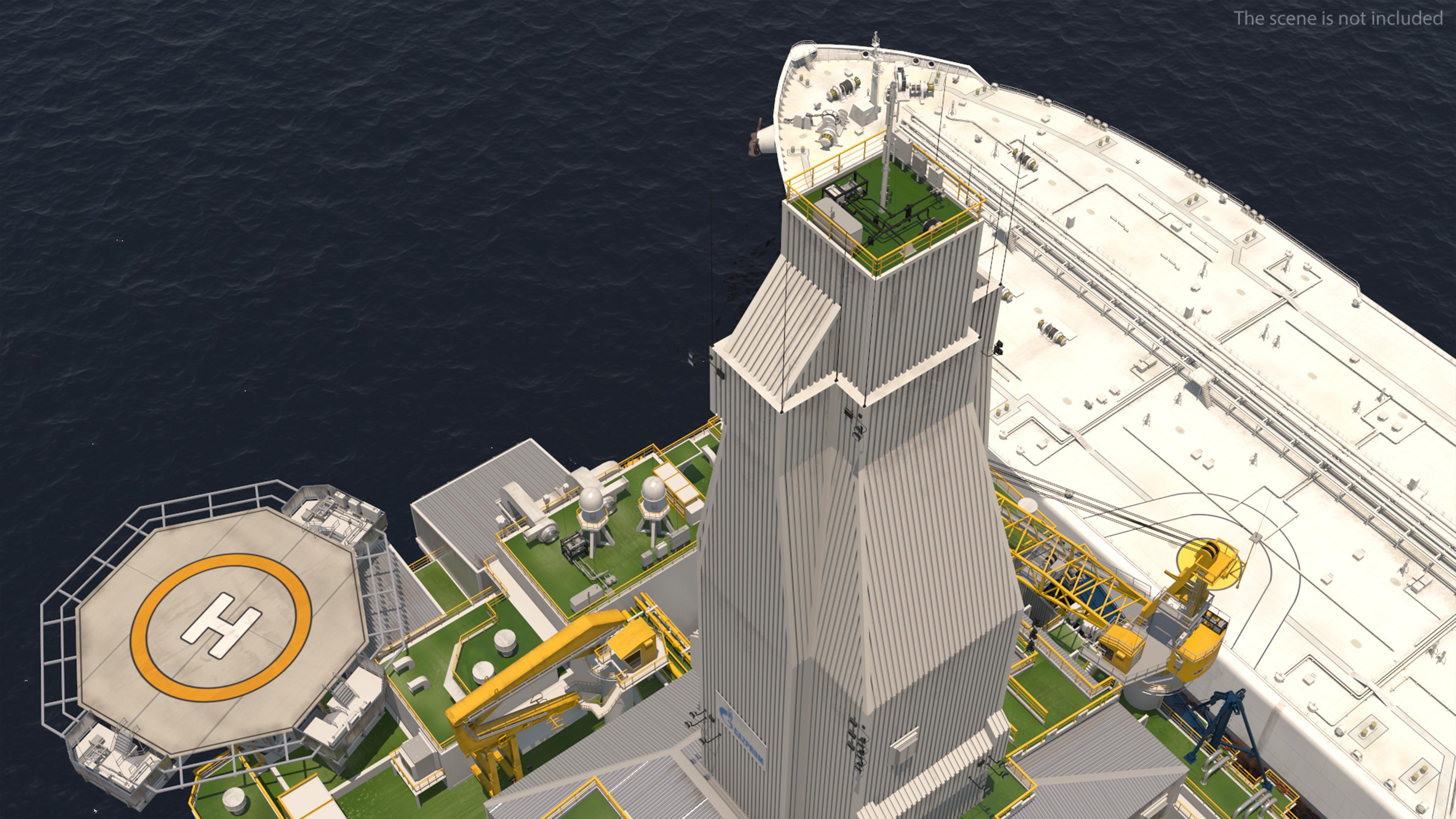 3D TI Europe Supertanker with Offshore Oil Rig model