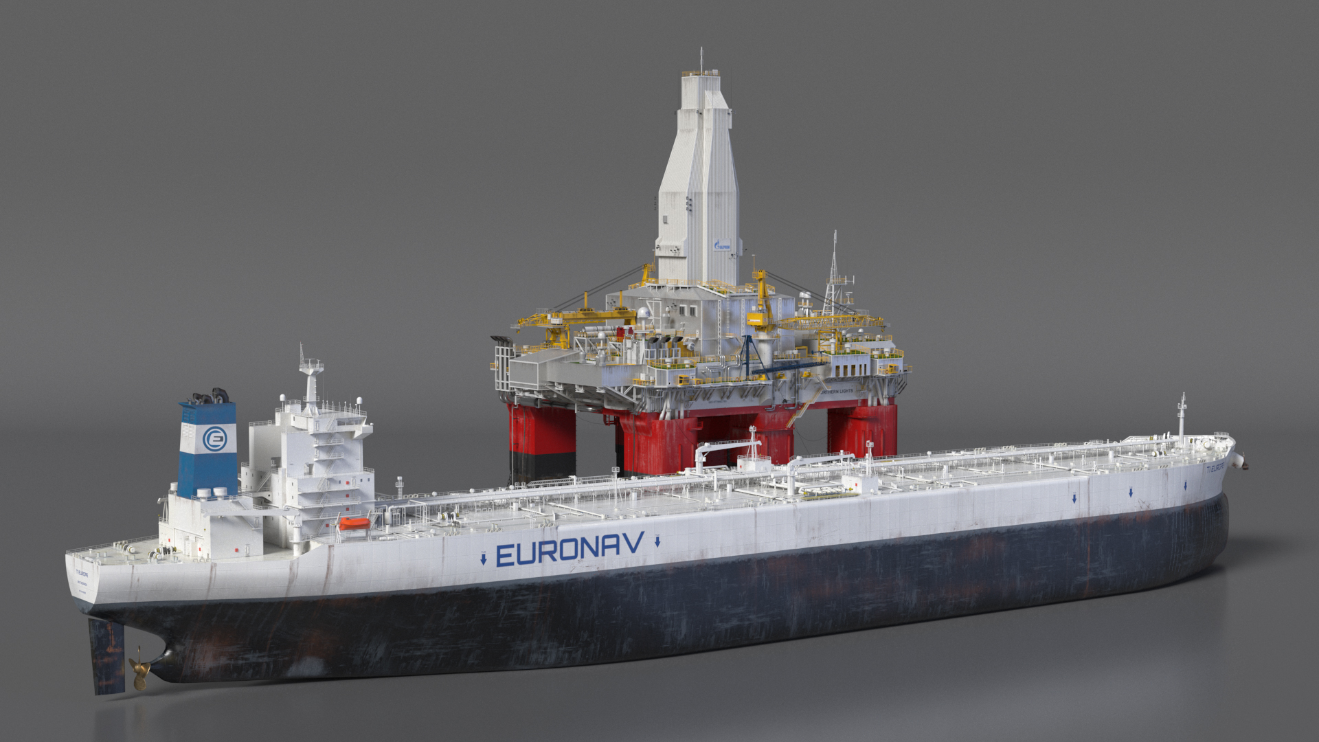 3D TI Europe Supertanker with Offshore Oil Rig model
