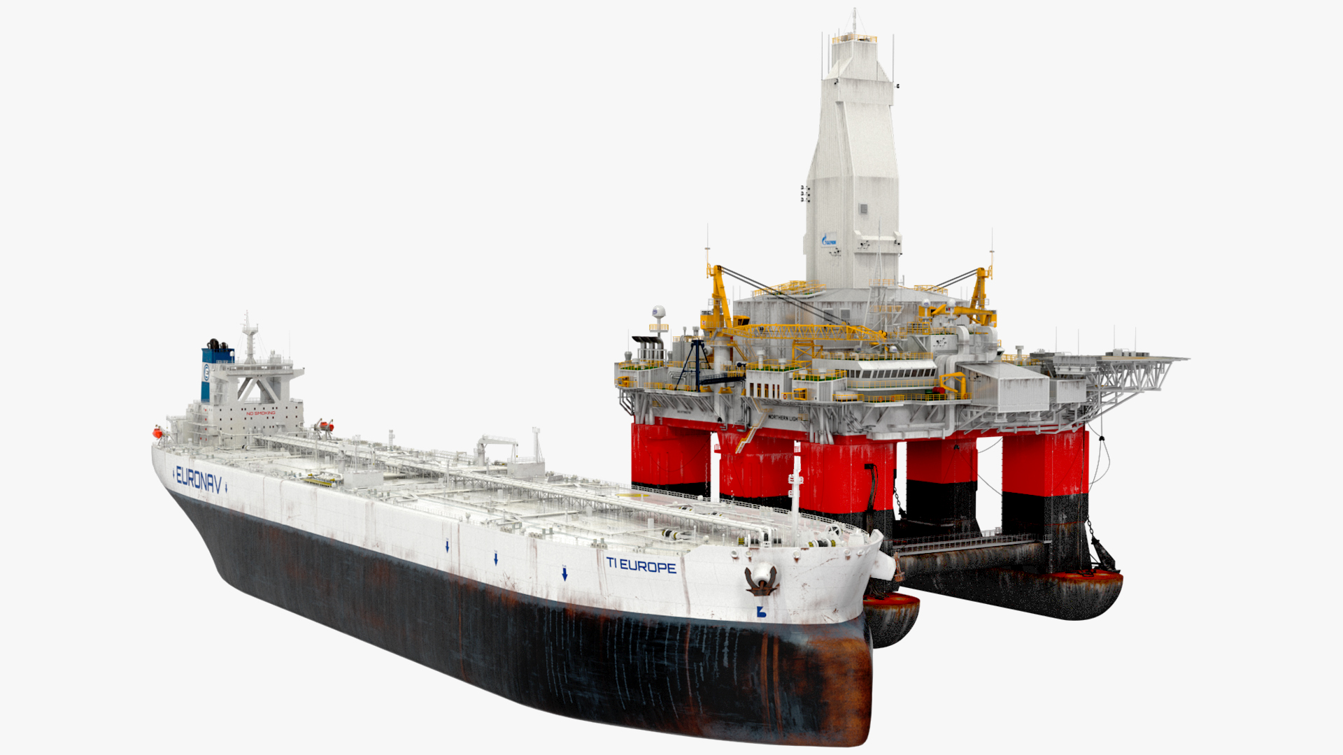 3D TI Europe Supertanker with Offshore Oil Rig model