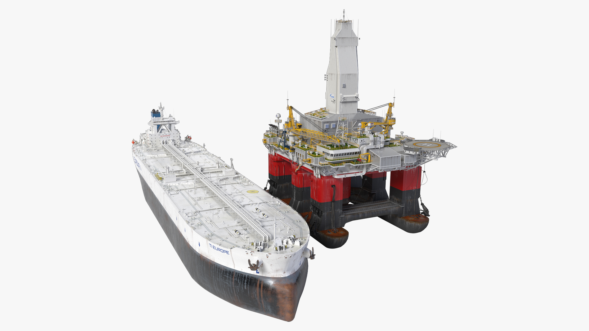 3D TI Europe Supertanker with Offshore Oil Rig model