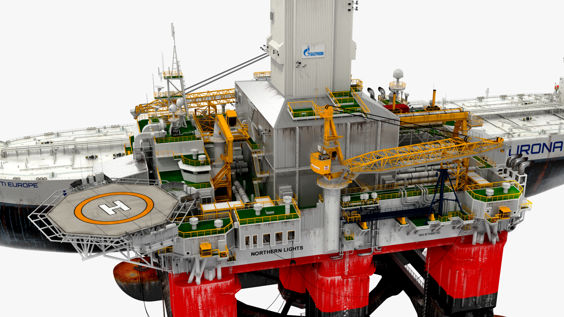 3D TI Europe Supertanker with Offshore Oil Rig model
