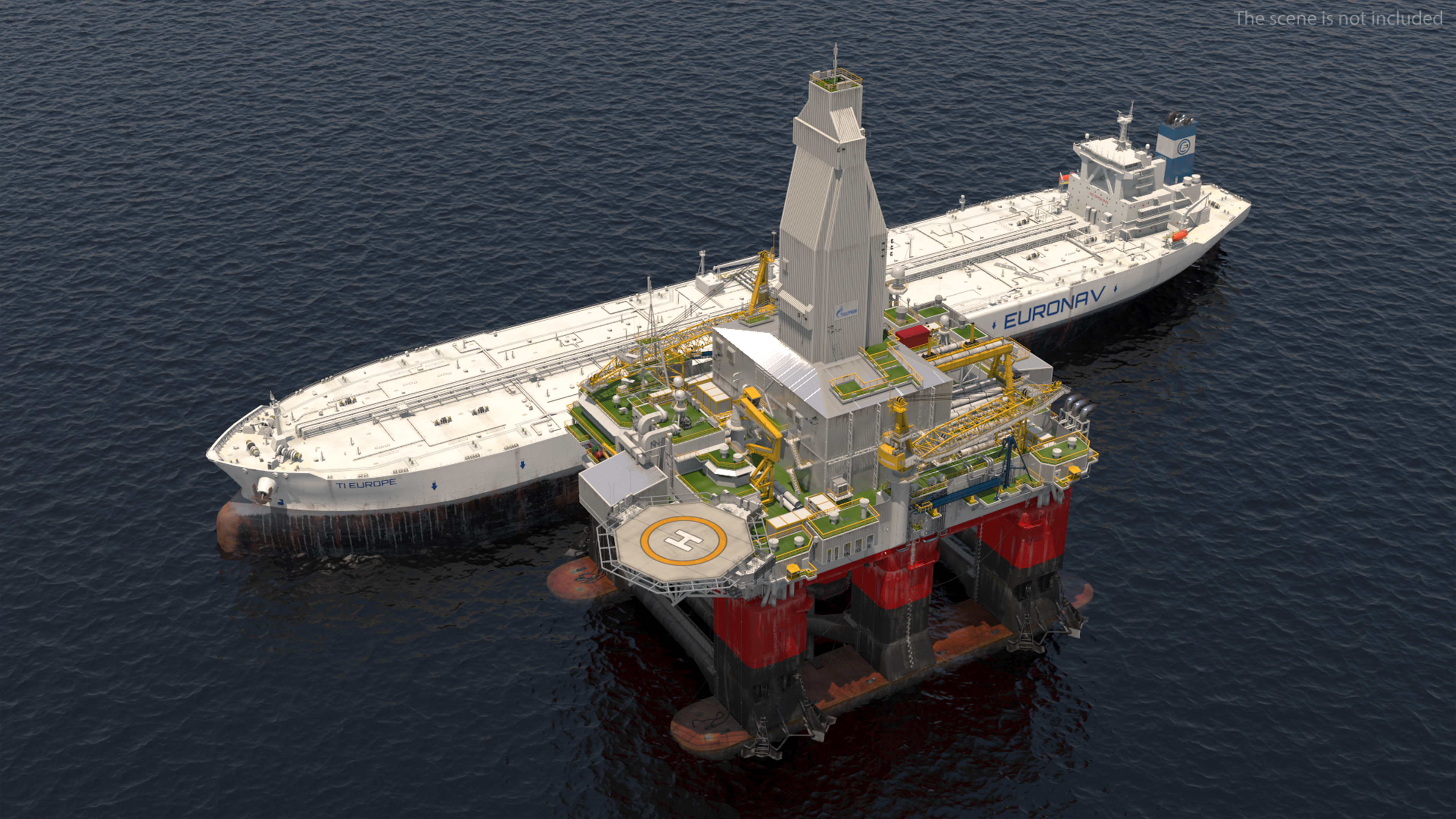 3D TI Europe Supertanker with Offshore Oil Rig model
