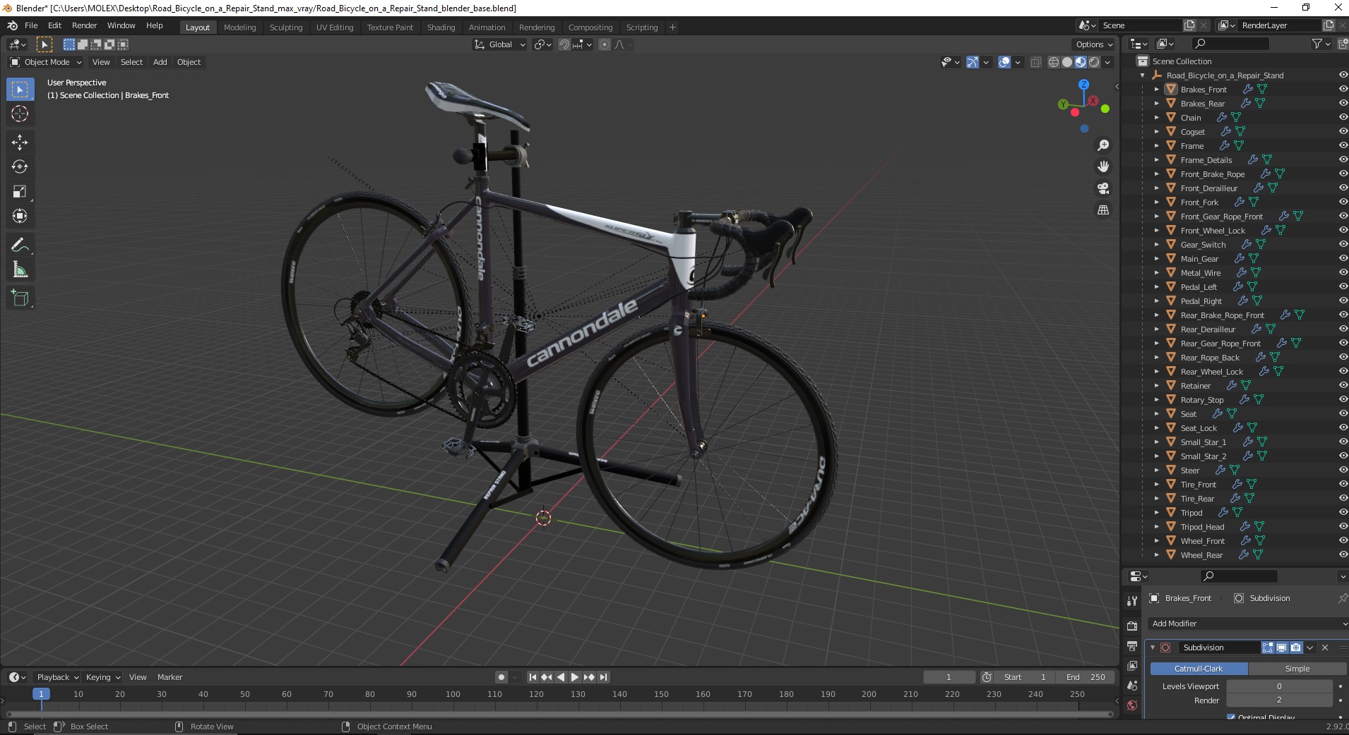 3D model Road Bicycle on a Repair Stand