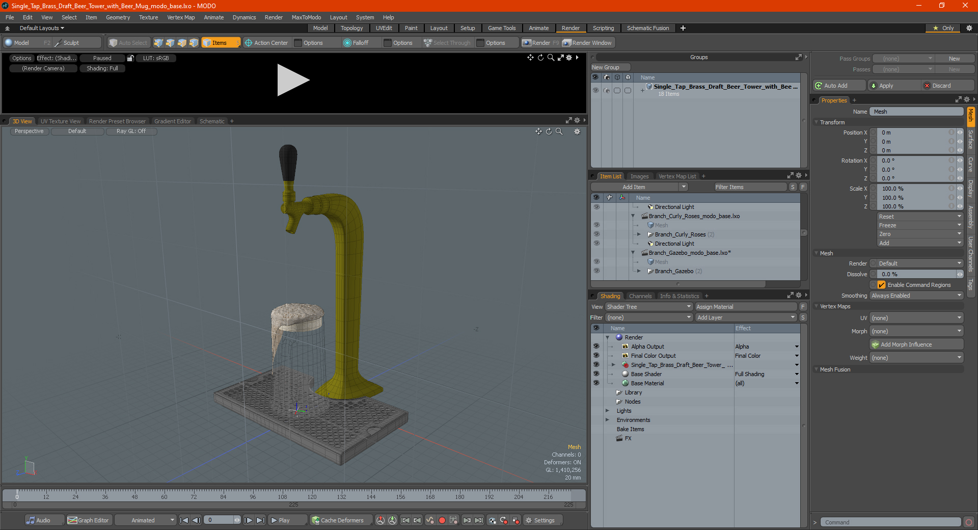 Single Tap Brass Draft Beer Tower with Beer Mug 3D