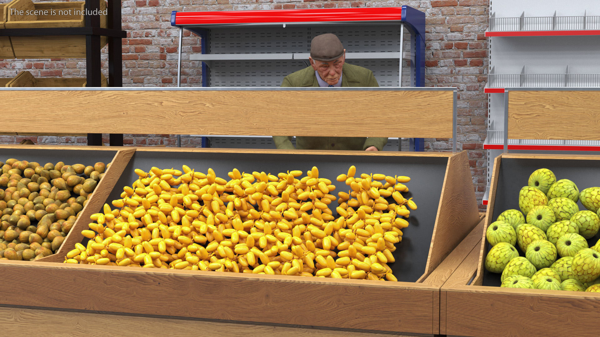 3D model An Elderly Man Near A Fruit Counter