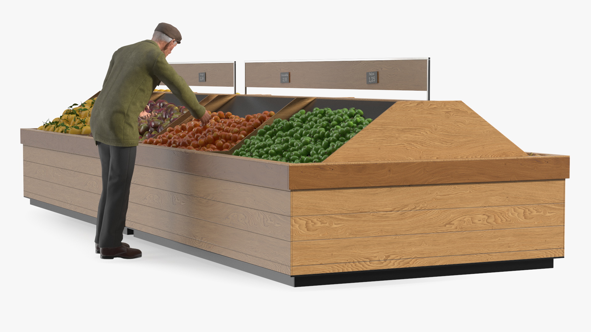 3D model An Elderly Man Near A Fruit Counter