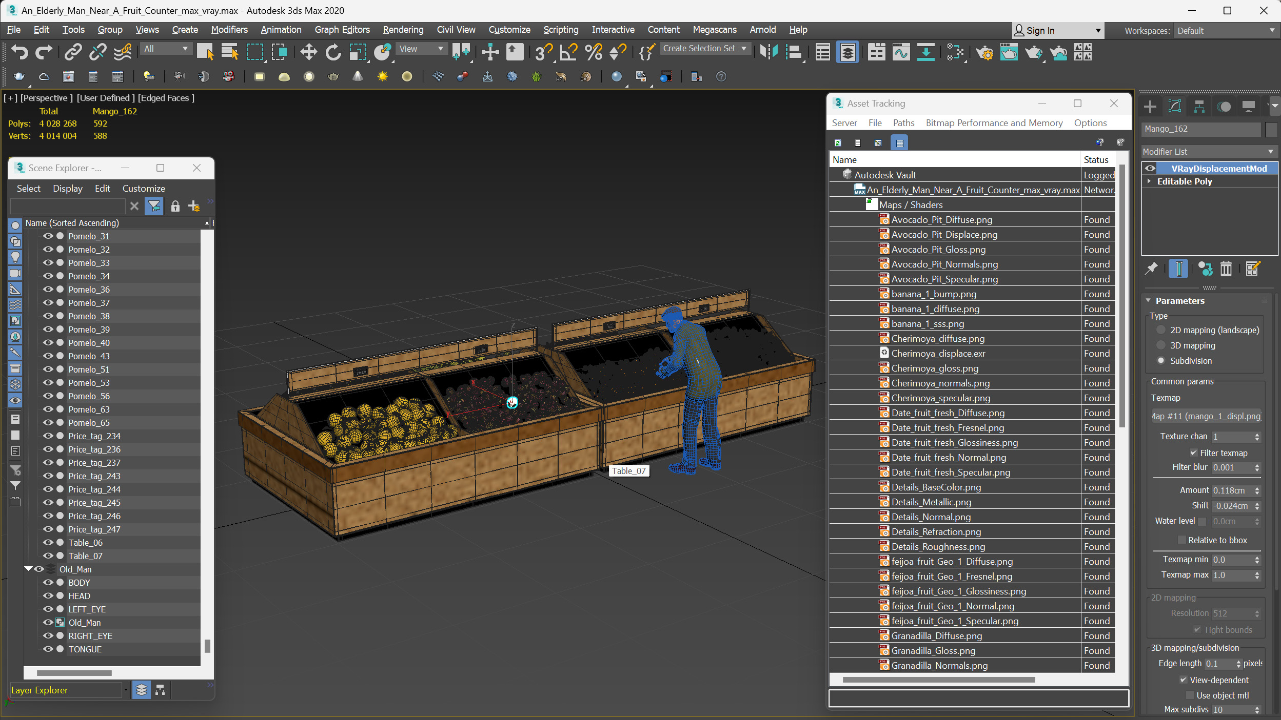 3D model An Elderly Man Near A Fruit Counter