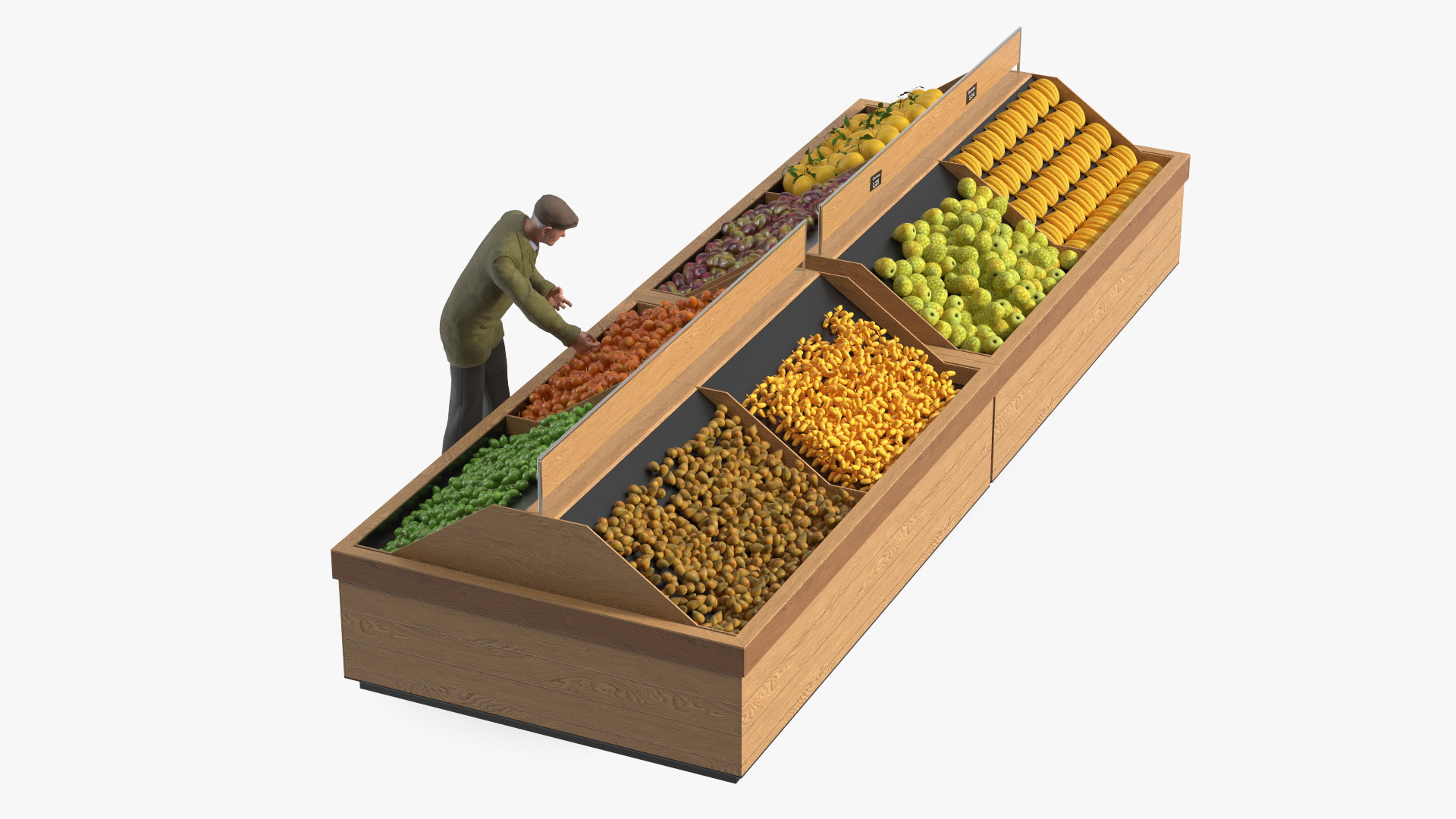3D model An Elderly Man Near A Fruit Counter