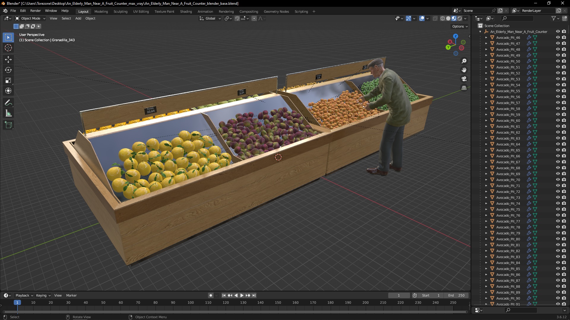3D model An Elderly Man Near A Fruit Counter