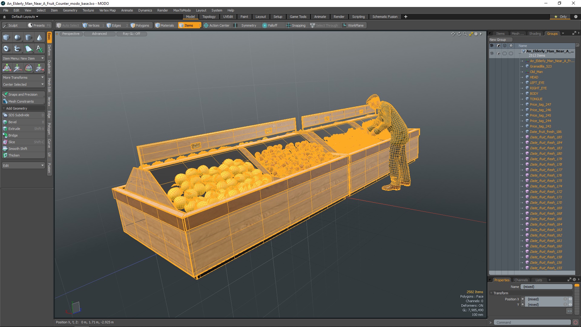 3D model An Elderly Man Near A Fruit Counter
