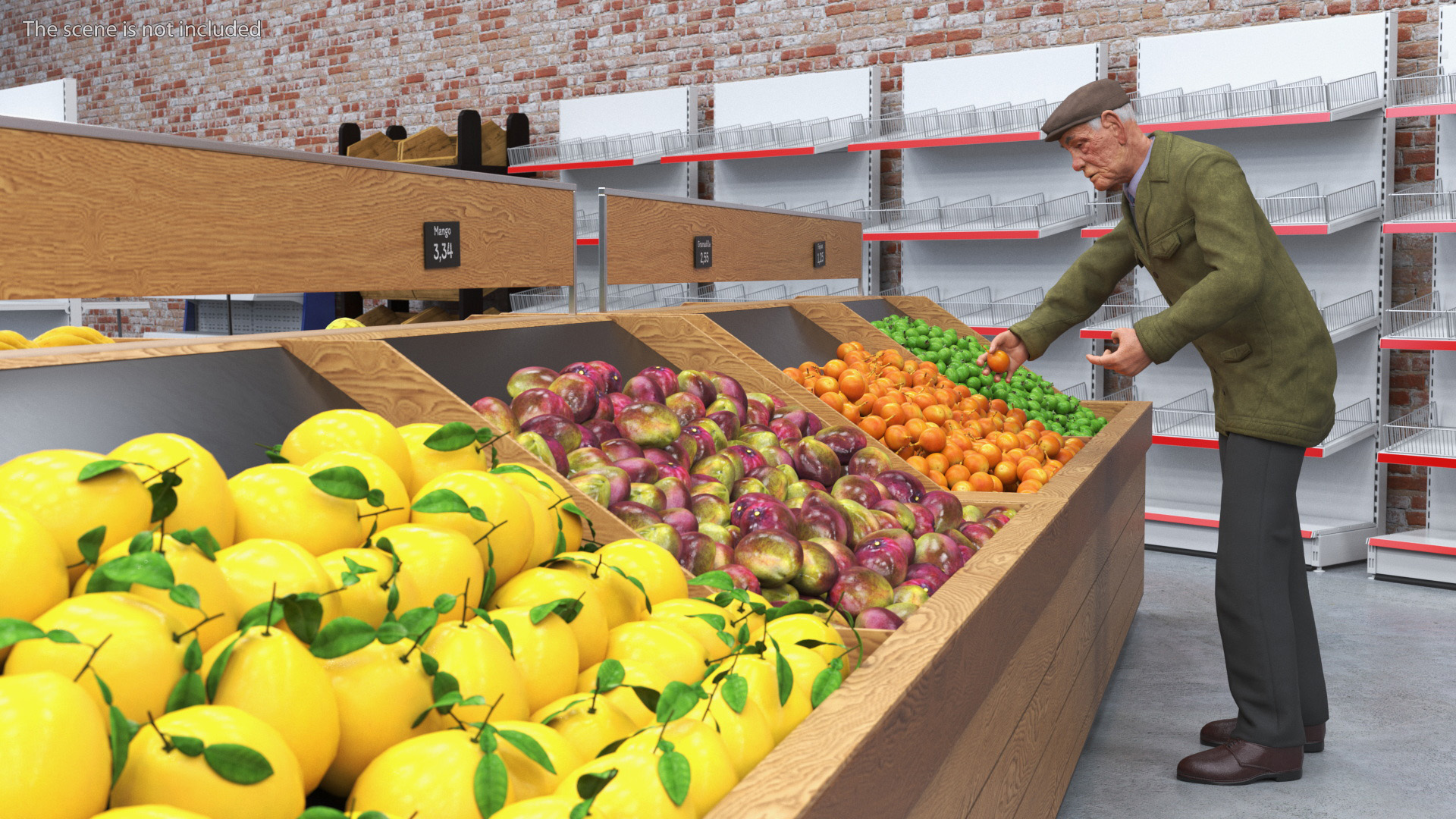 3D model An Elderly Man Near A Fruit Counter