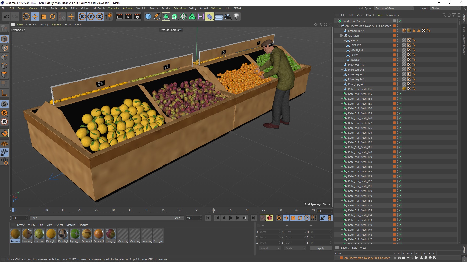 3D model An Elderly Man Near A Fruit Counter