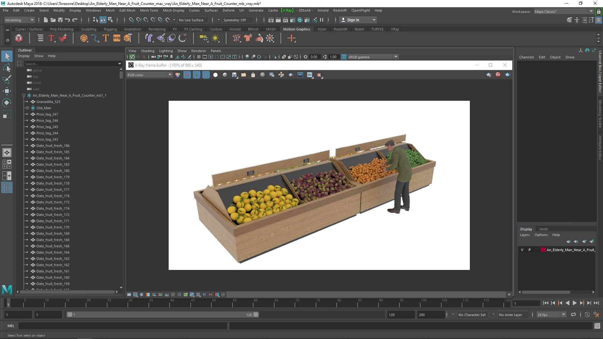 3D model An Elderly Man Near A Fruit Counter