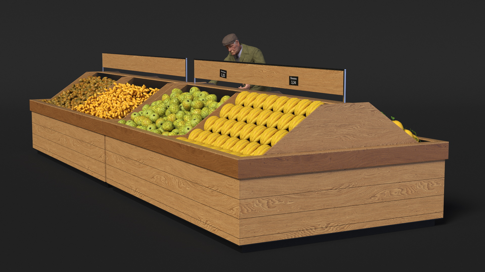 3D model An Elderly Man Near A Fruit Counter