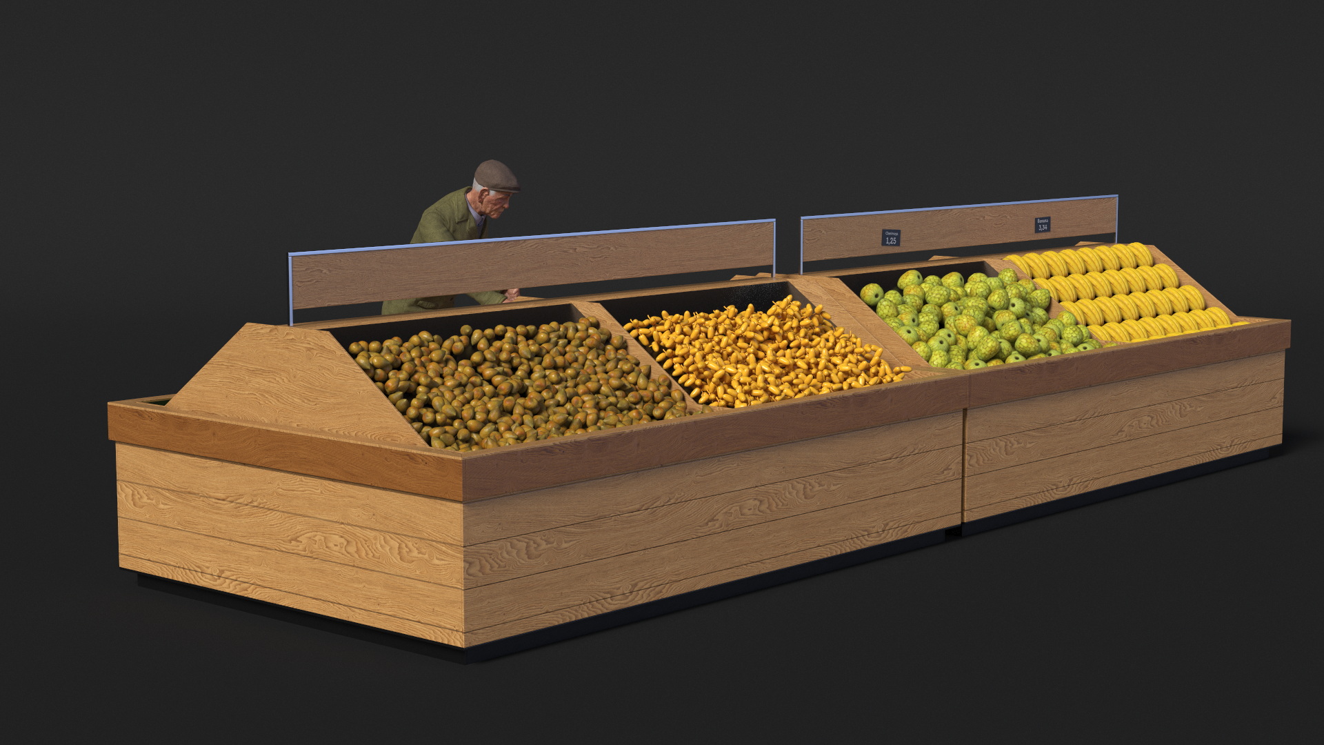 3D model An Elderly Man Near A Fruit Counter