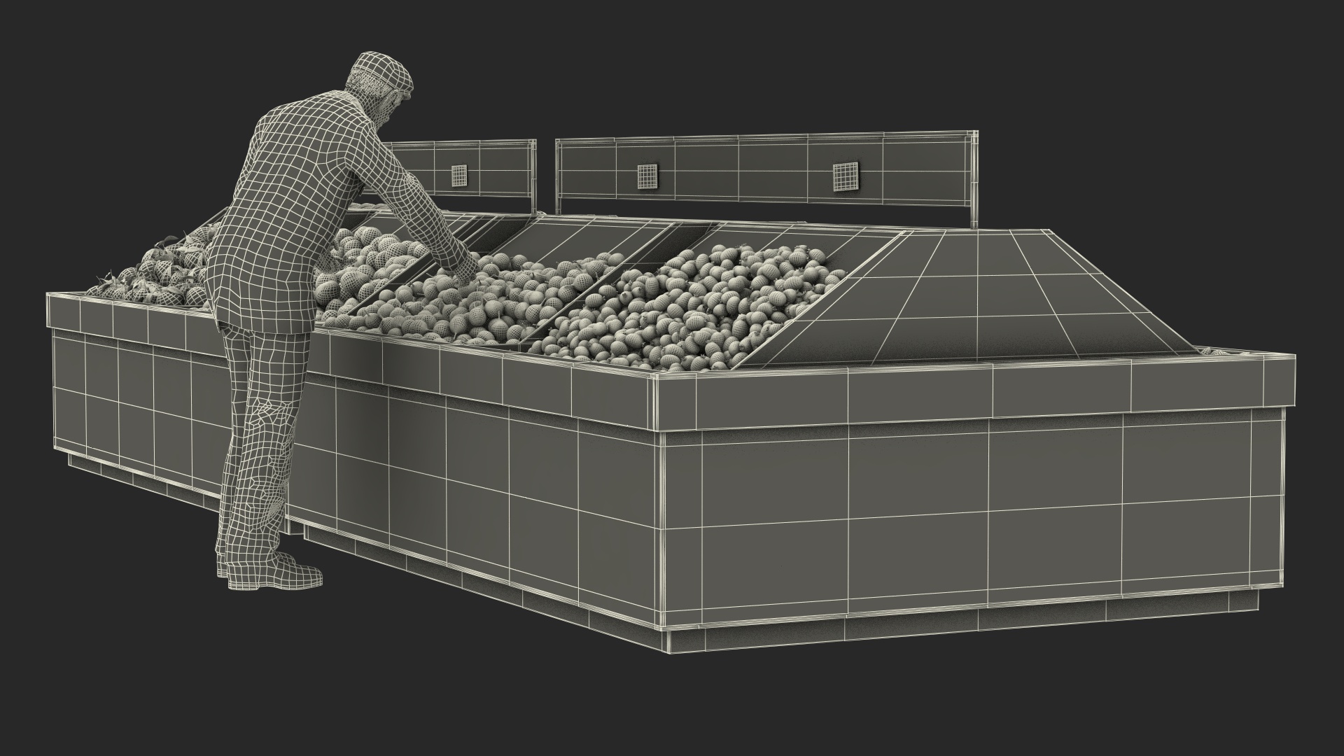 3D model An Elderly Man Near A Fruit Counter