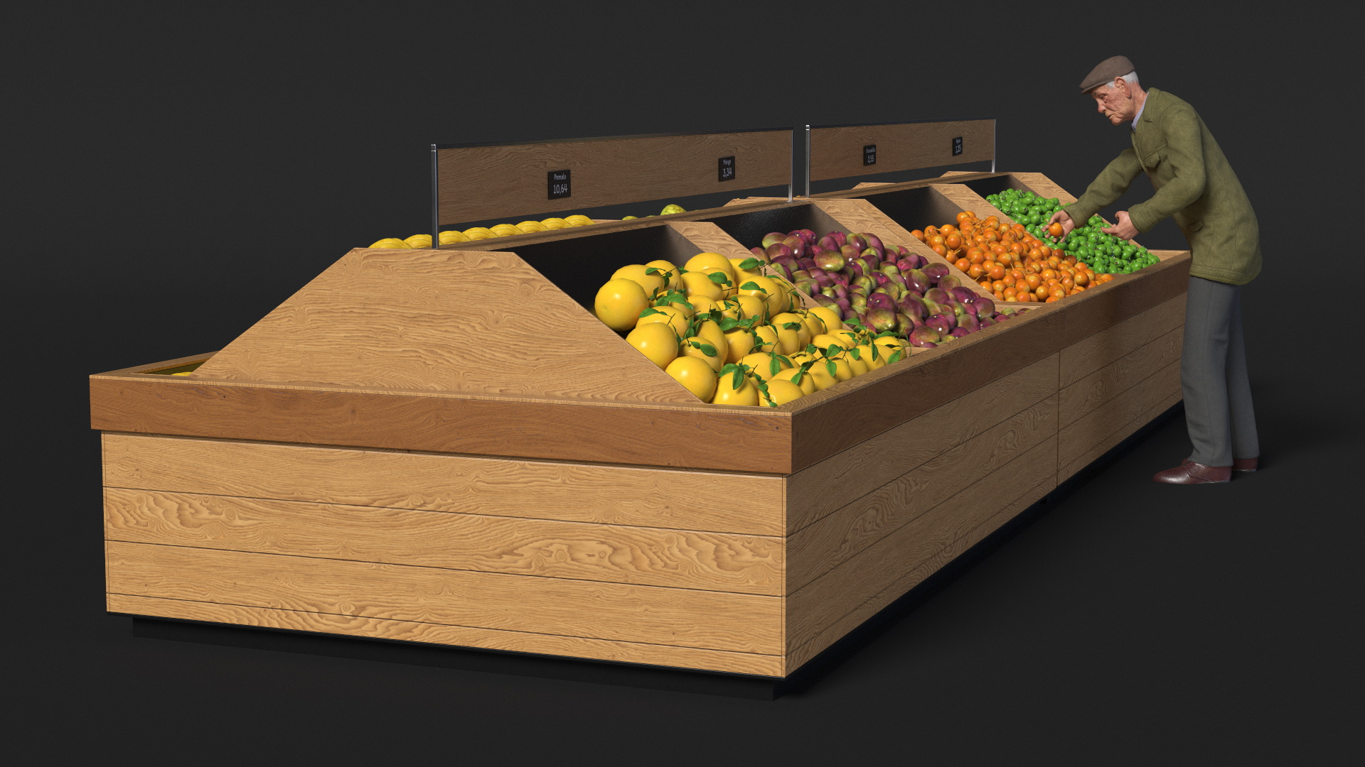 3D model An Elderly Man Near A Fruit Counter