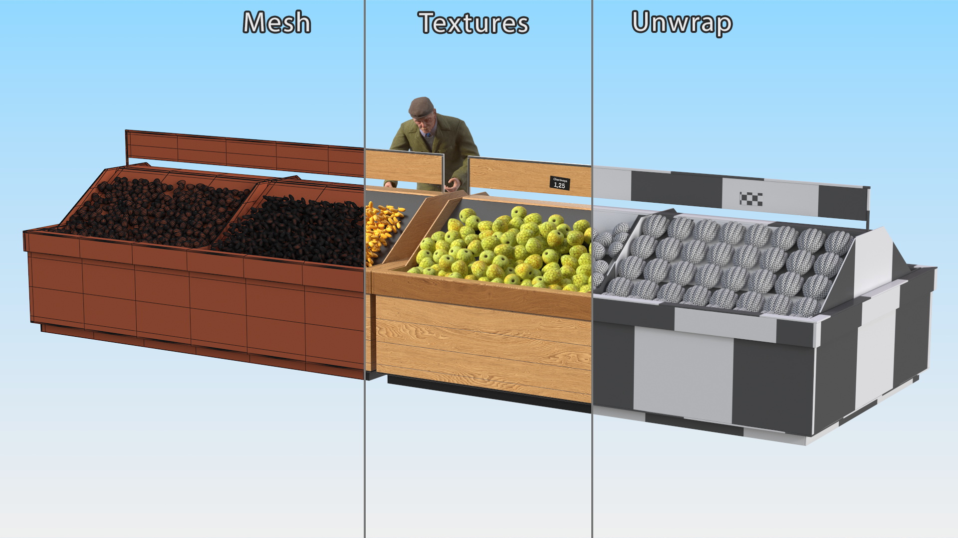 3D model An Elderly Man Near A Fruit Counter