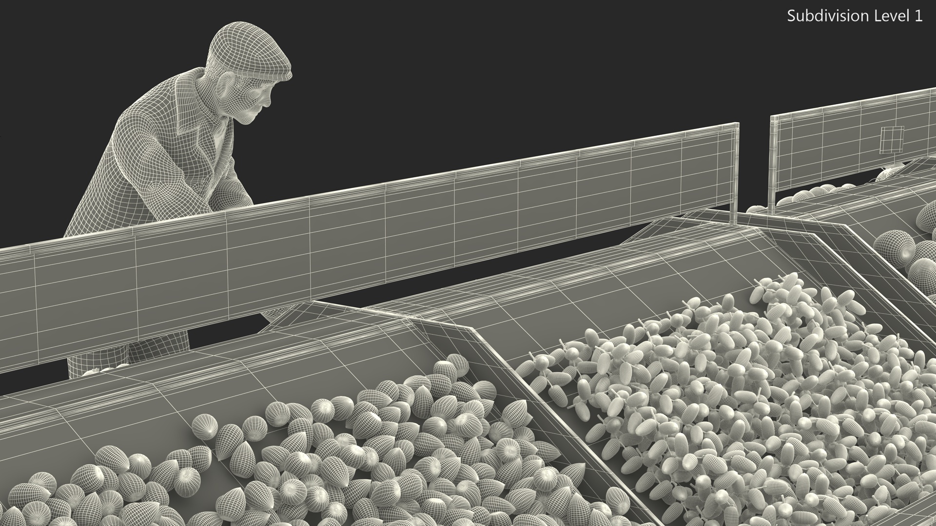 3D model An Elderly Man Near A Fruit Counter