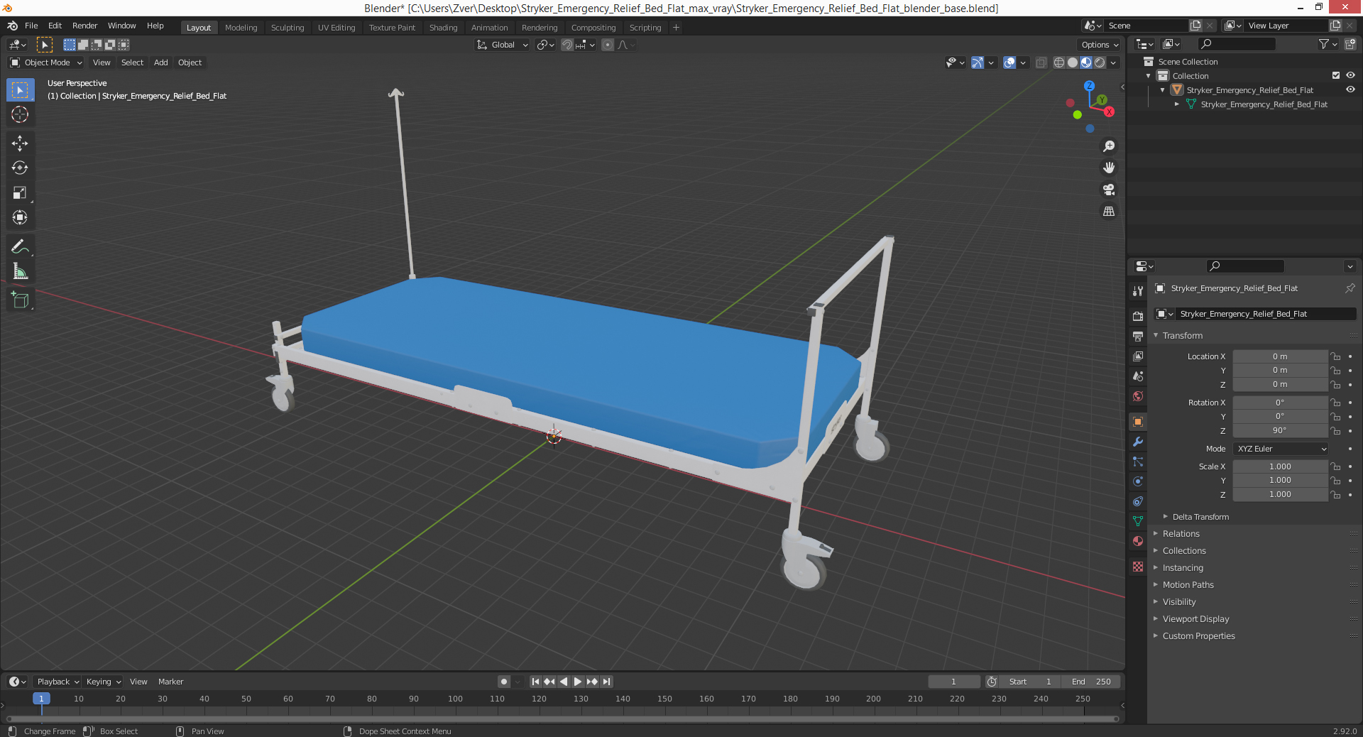 3D Stryker Emergency Relief Bed Flat model