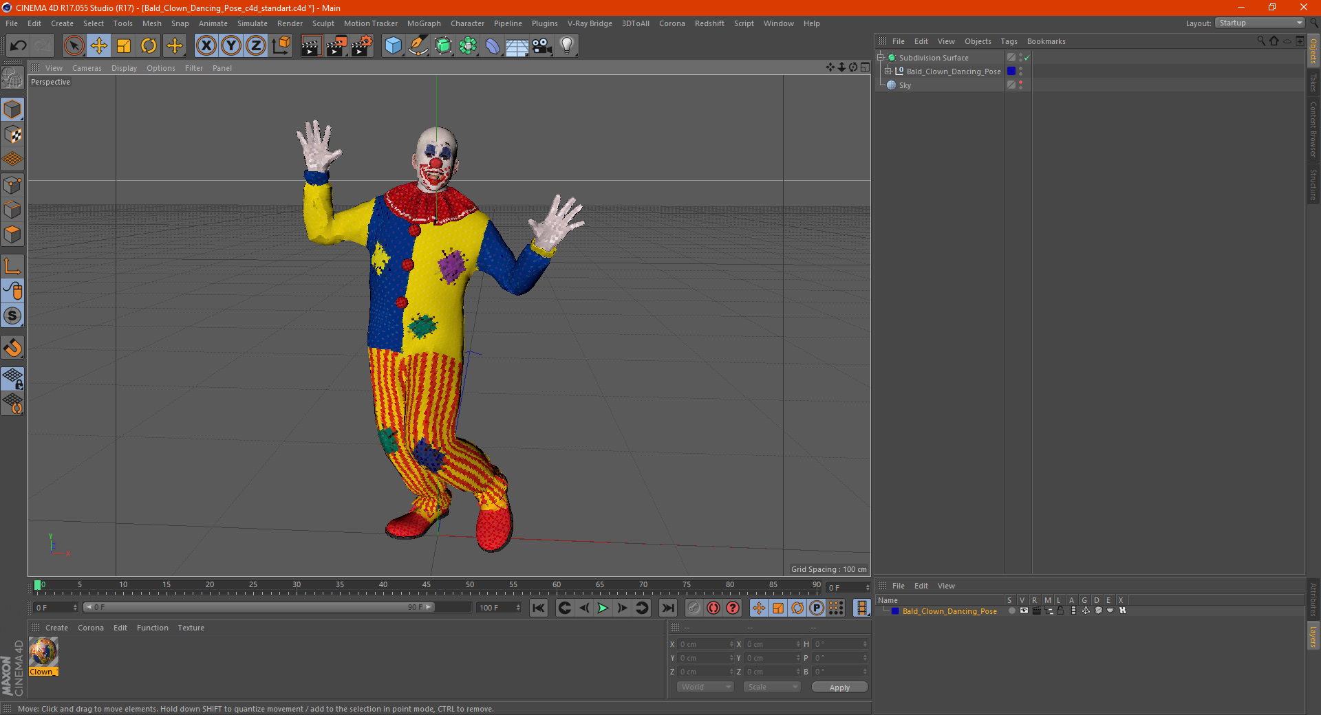 3D Bald Clown Dancing Pose model