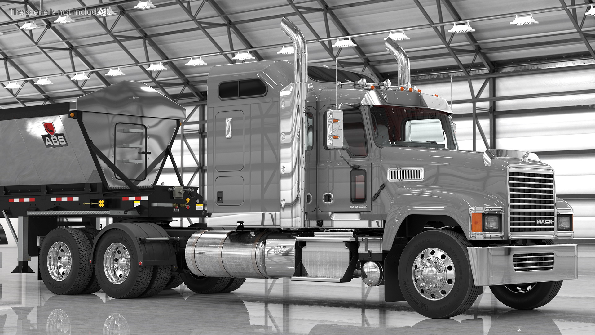 3D model Truck Mack CHU613 With Trailer ABS LRC Full Rigged