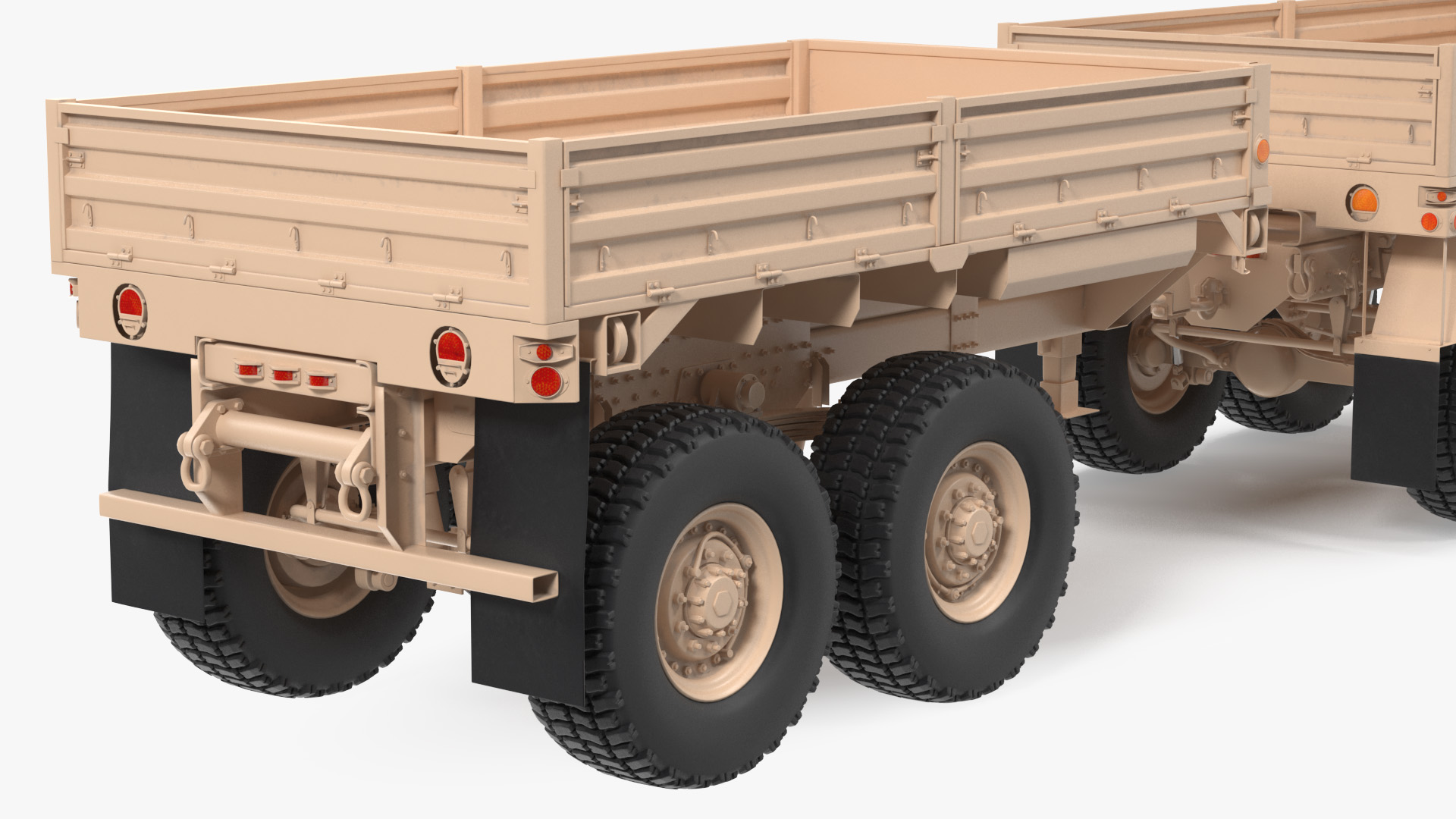 Oshkosh FMTV Cargo Truck 6x6 with Drop Side Trailer M1092 Sand 3D
