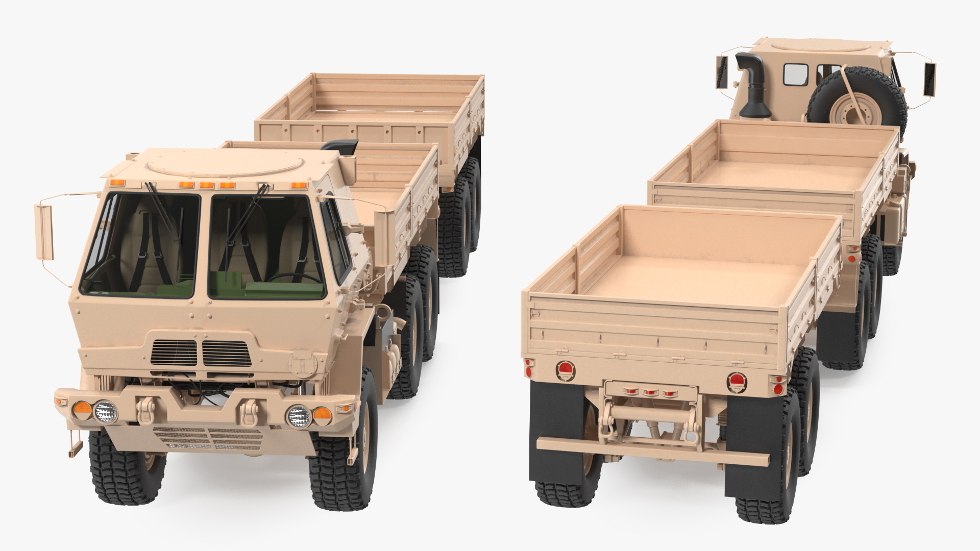 Oshkosh FMTV Cargo Truck 6x6 with Drop Side Trailer M1092 Sand 3D