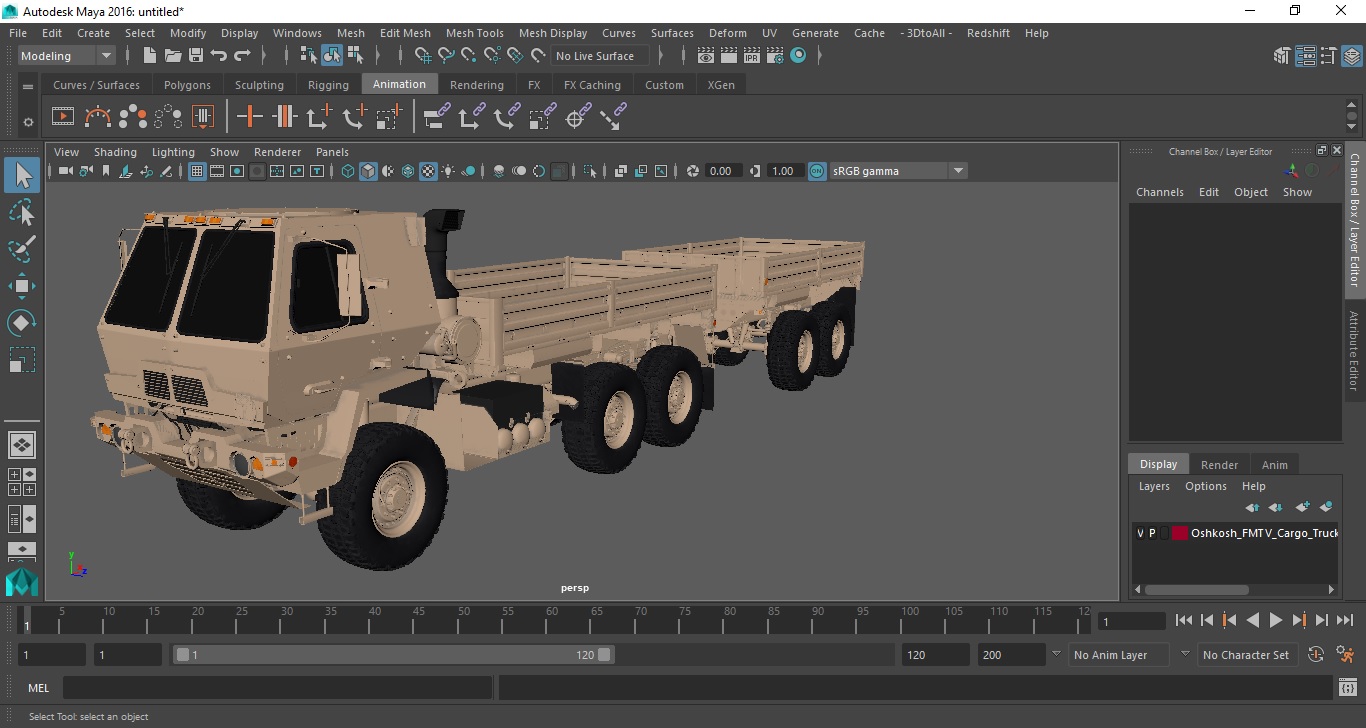 Oshkosh FMTV Cargo Truck 6x6 with Drop Side Trailer M1092 Sand 3D