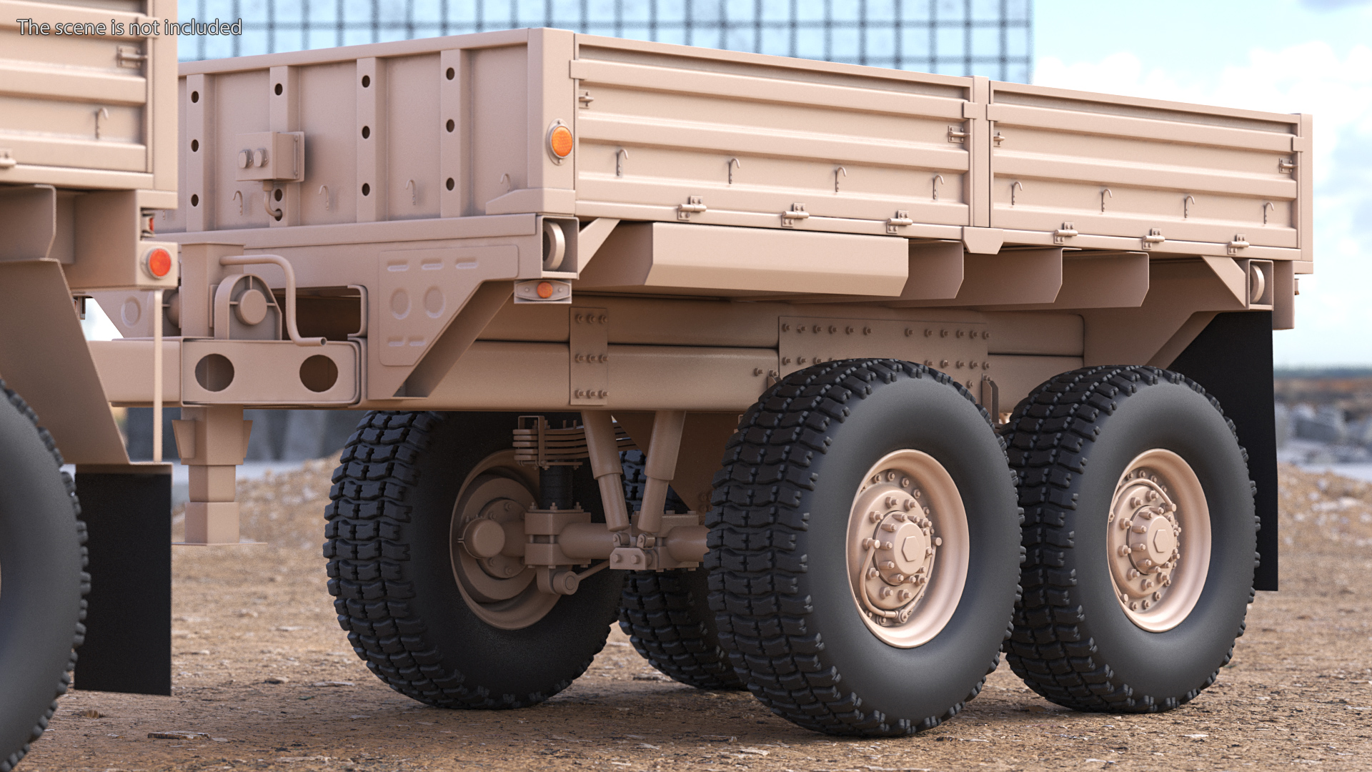 Oshkosh FMTV Cargo Truck 6x6 with Drop Side Trailer M1092 Sand 3D