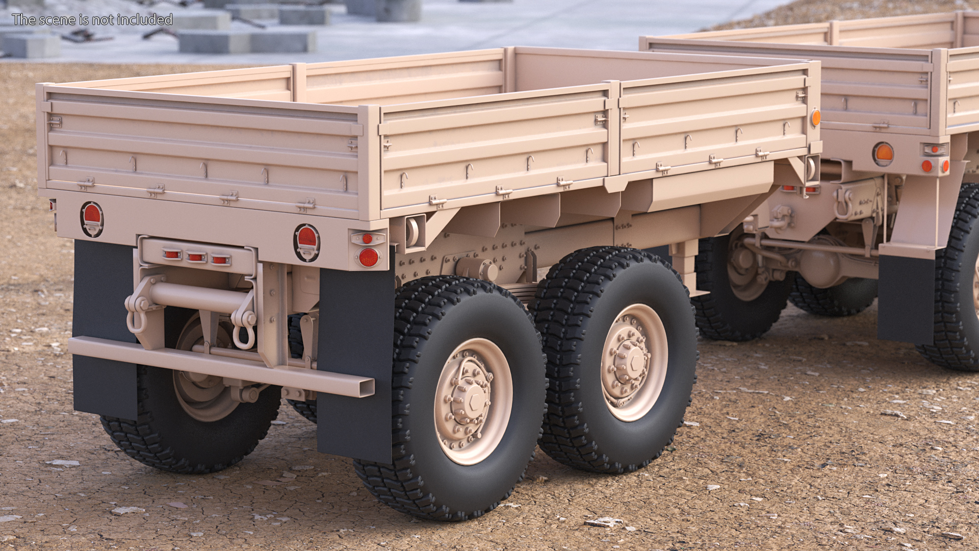 Oshkosh FMTV Cargo Truck 6x6 with Drop Side Trailer M1092 Sand 3D