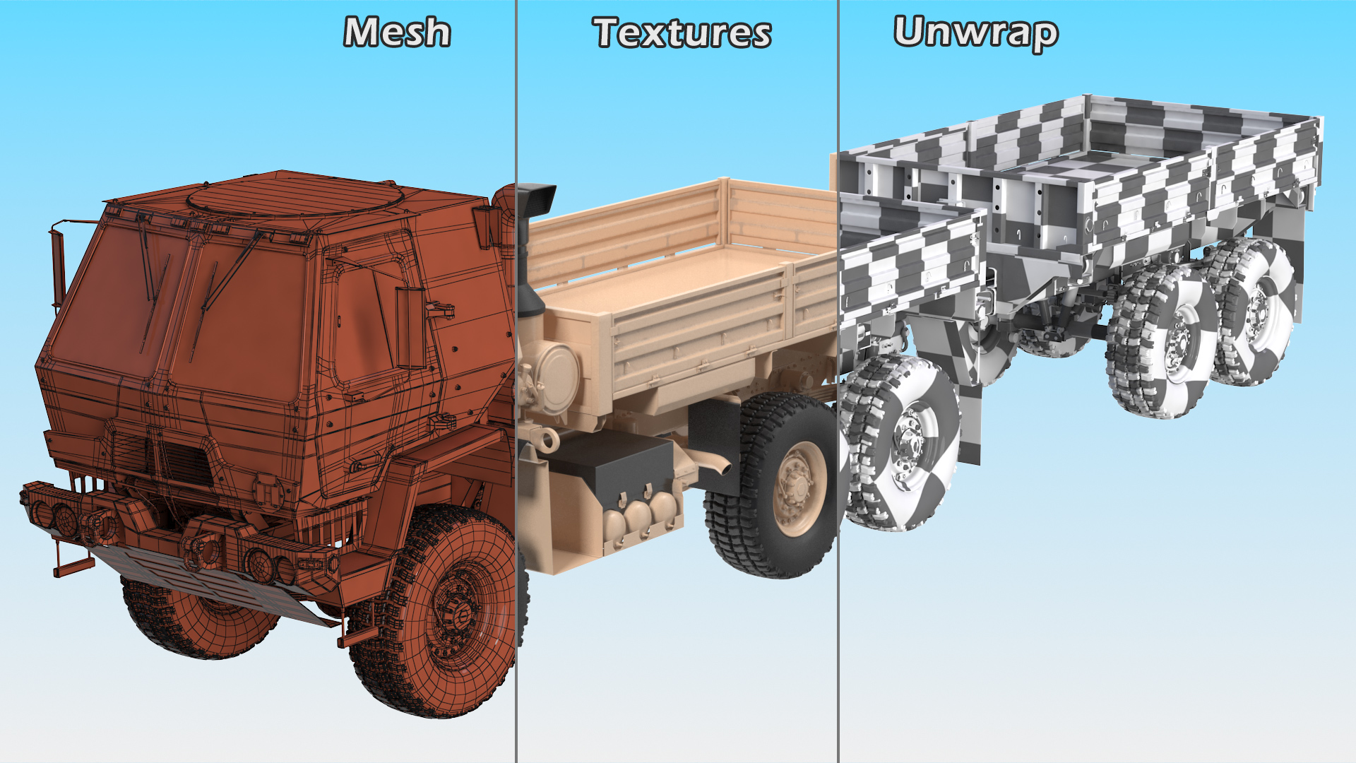 Oshkosh FMTV Cargo Truck 6x6 with Drop Side Trailer M1092 Sand 3D