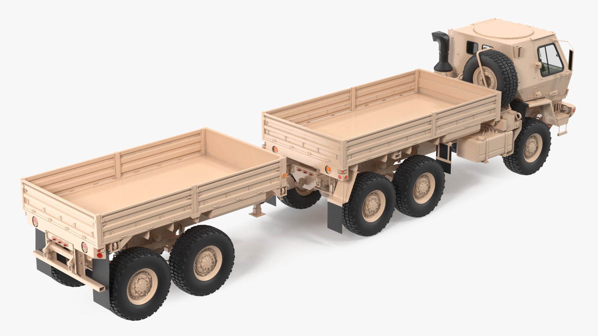 Oshkosh FMTV Cargo Truck 6x6 with Drop Side Trailer M1092 Sand 3D