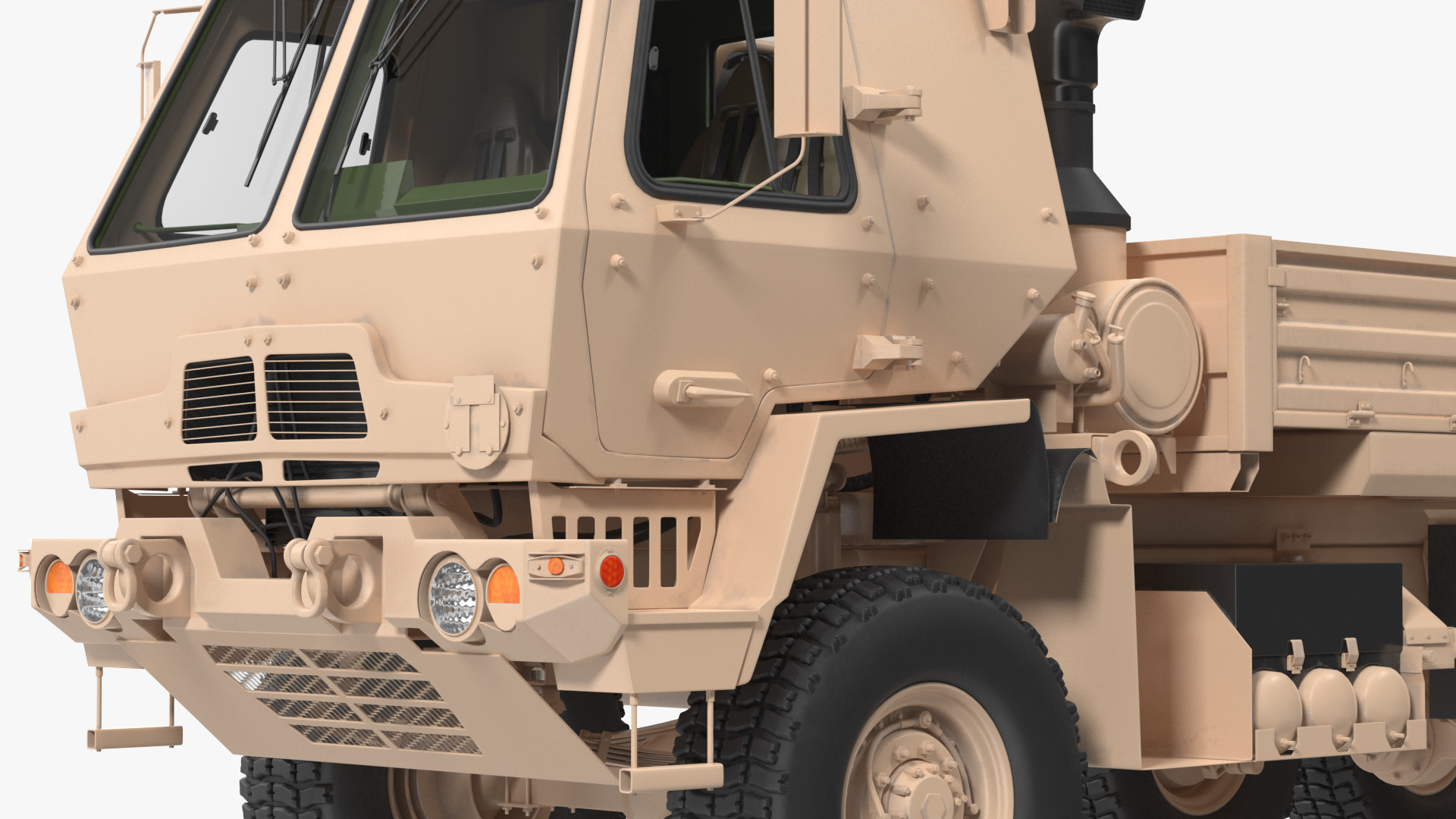 Oshkosh FMTV Cargo Truck 6x6 with Drop Side Trailer M1092 Sand 3D