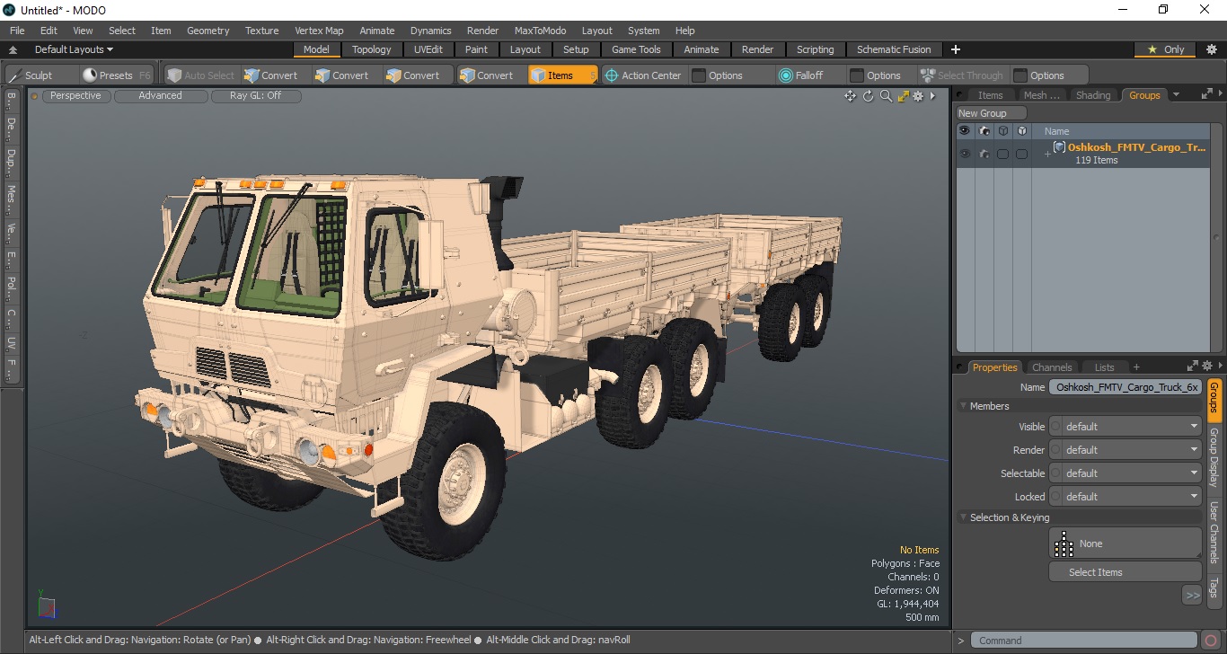 Oshkosh FMTV Cargo Truck 6x6 with Drop Side Trailer M1092 Sand 3D