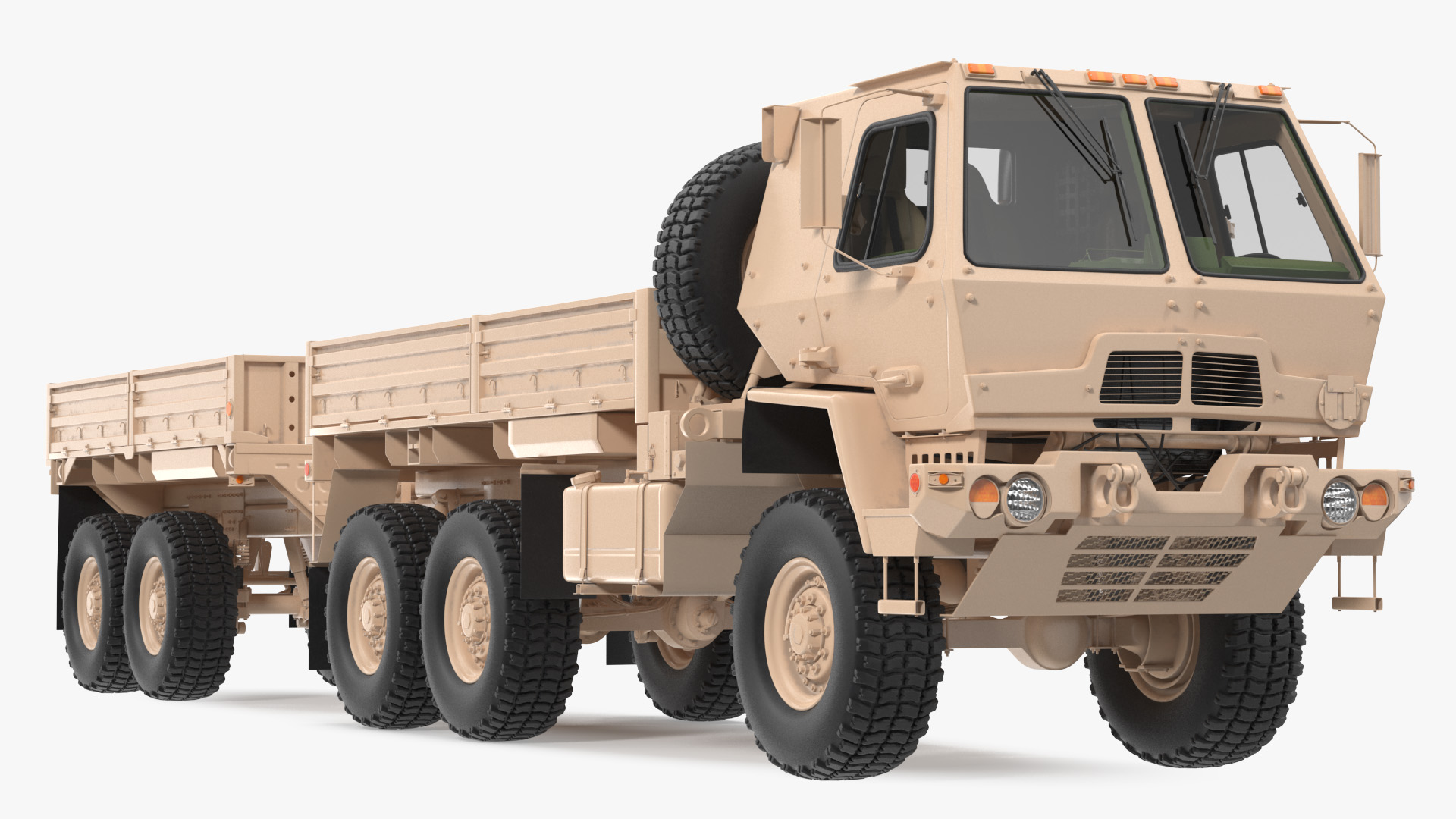 Oshkosh FMTV Cargo Truck 6x6 with Drop Side Trailer M1092 Sand 3D