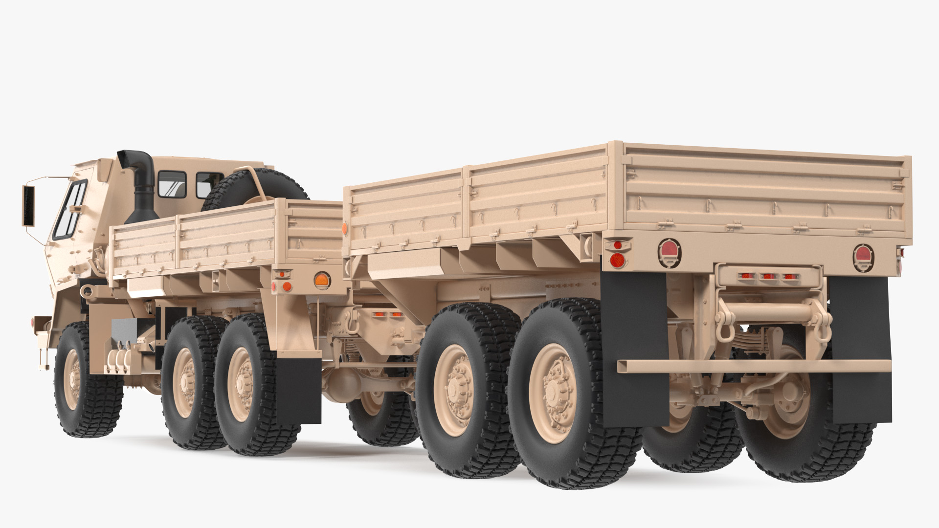Oshkosh FMTV Cargo Truck 6x6 with Drop Side Trailer M1092 Sand 3D