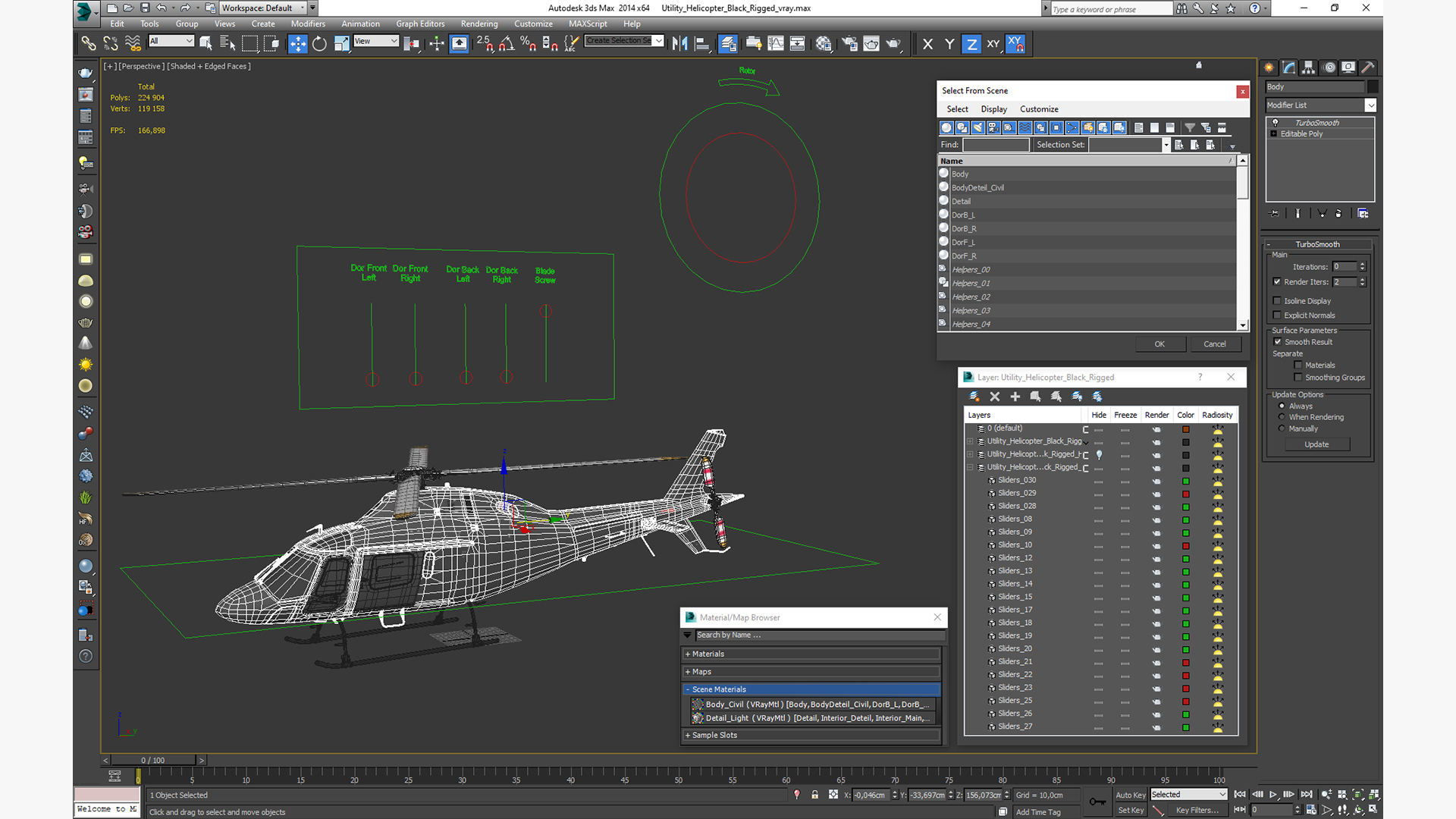 3D model Utility Helicopter Black Rigged for Maya