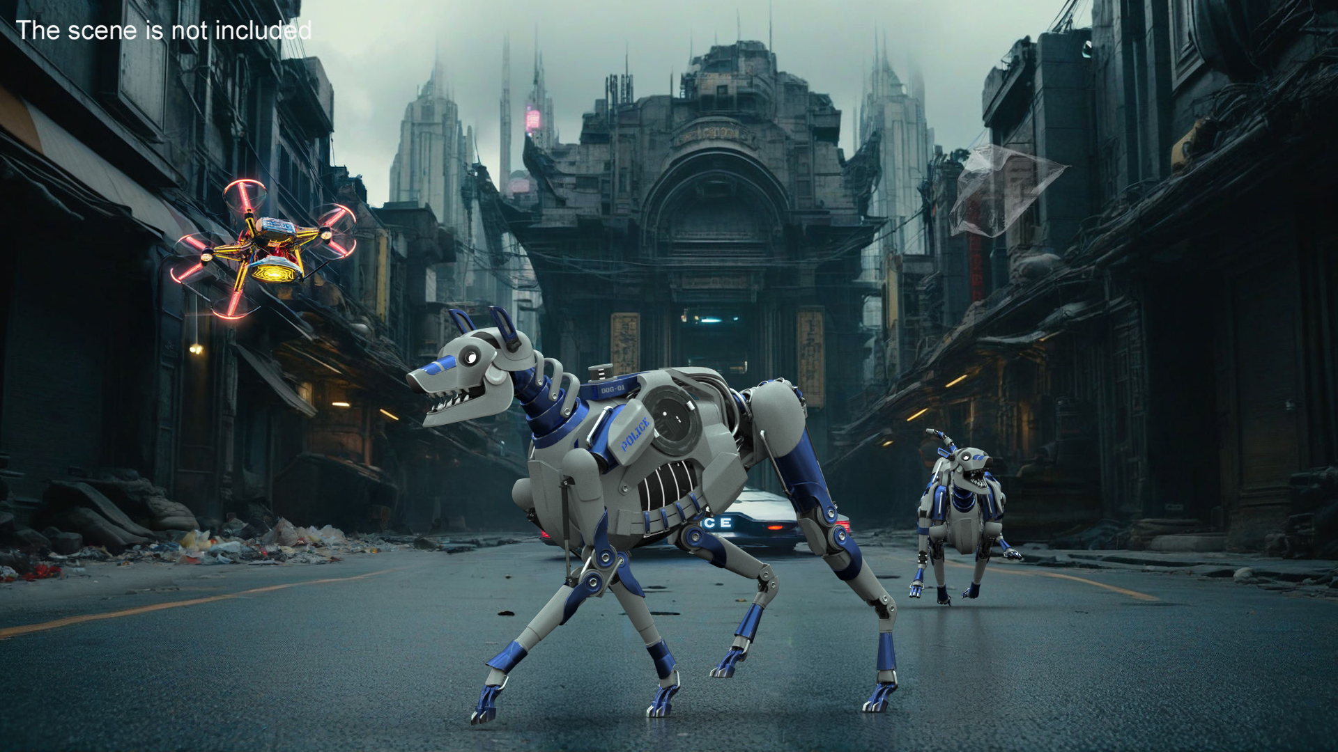 Futuristic Police Robot Dog Rigged 3D model