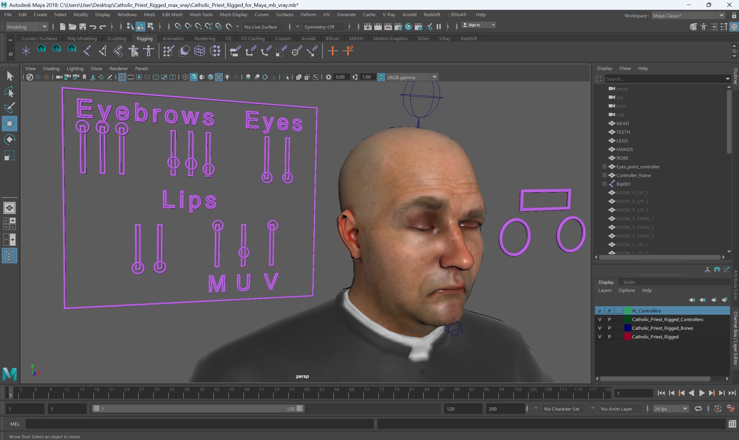 3D Catholic Priest Rigged for Maya