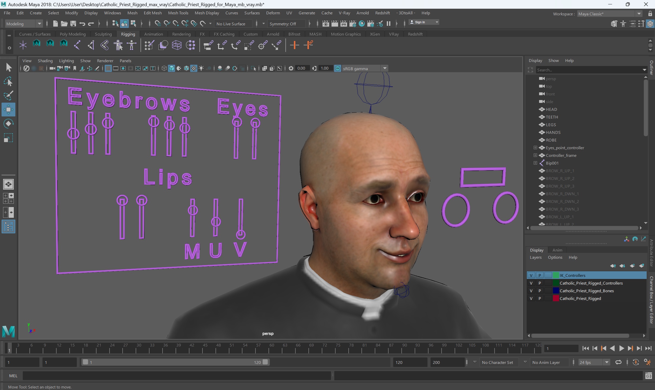 3D Catholic Priest Rigged for Maya