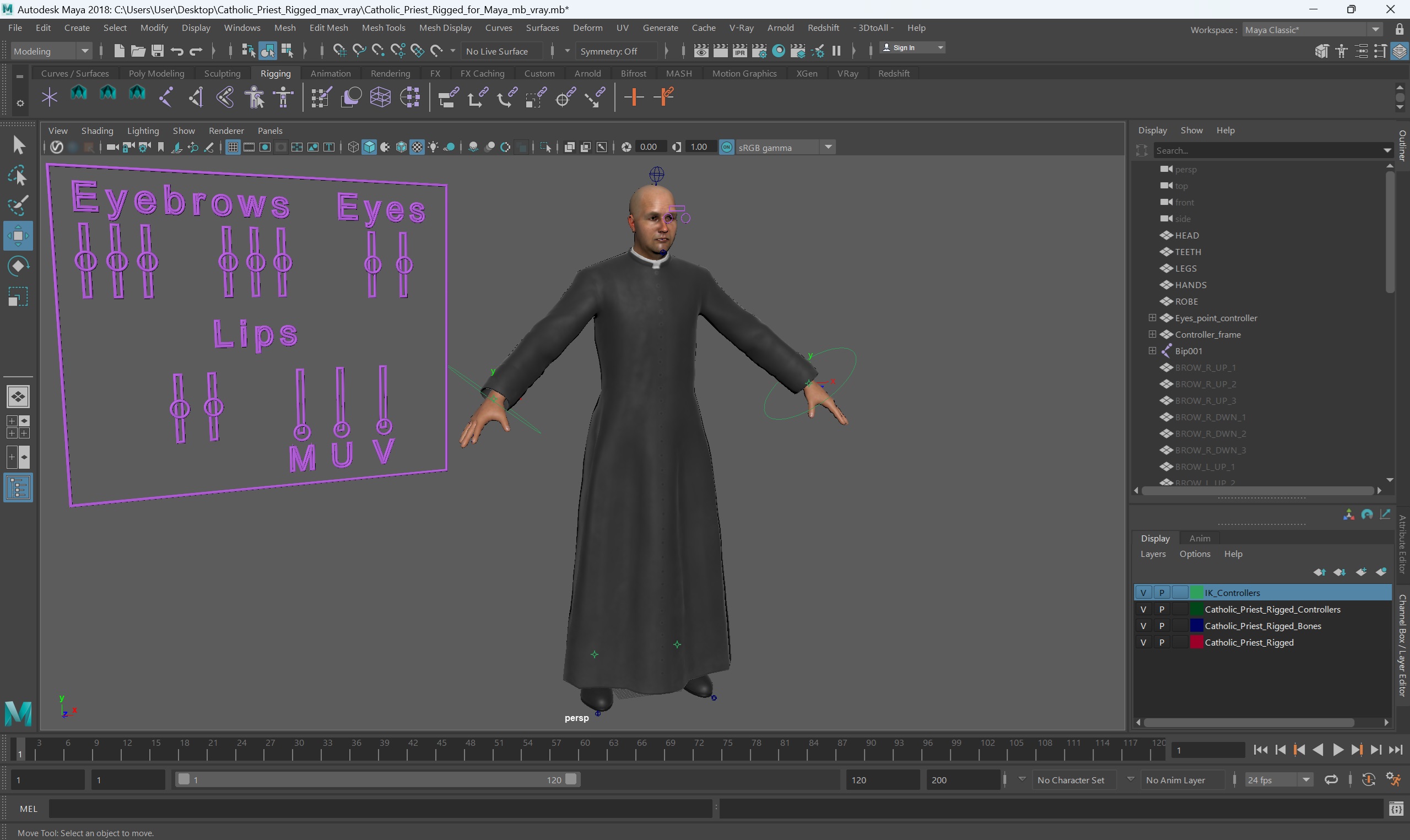 3D Catholic Priest Rigged for Maya